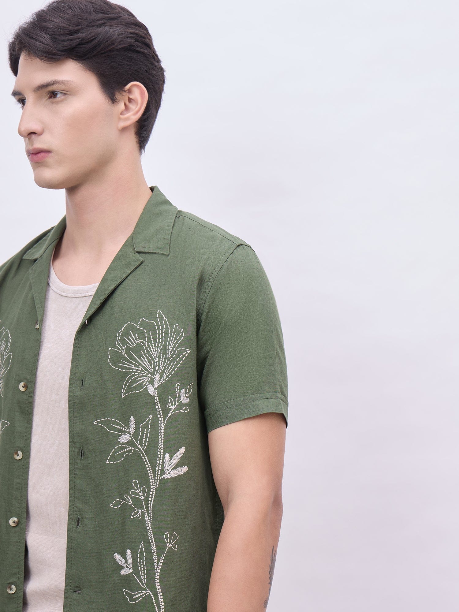 Iconic Men Green Printed Resort Collar Shirt - Image 4