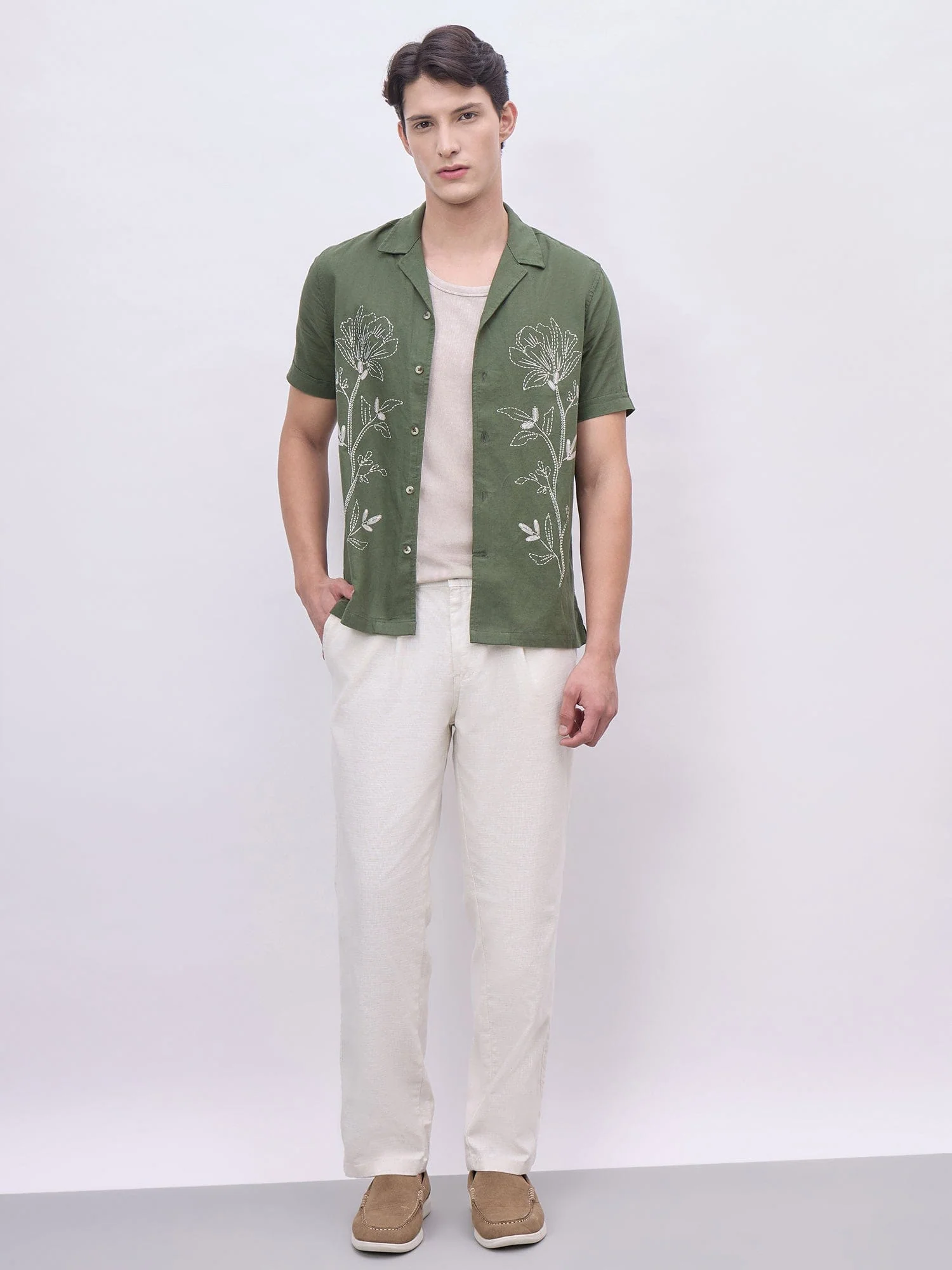 Iconic Men Green Printed Resort Collar Shirt - Image 6