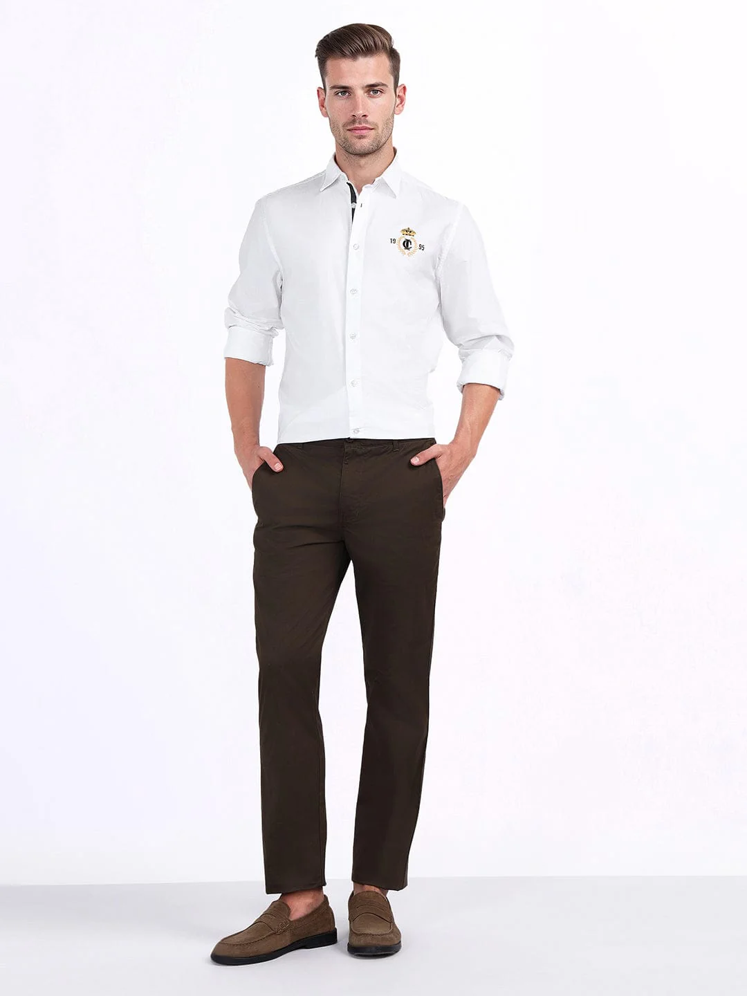 Iconic Men White Solid Collar Shirt - Image 2