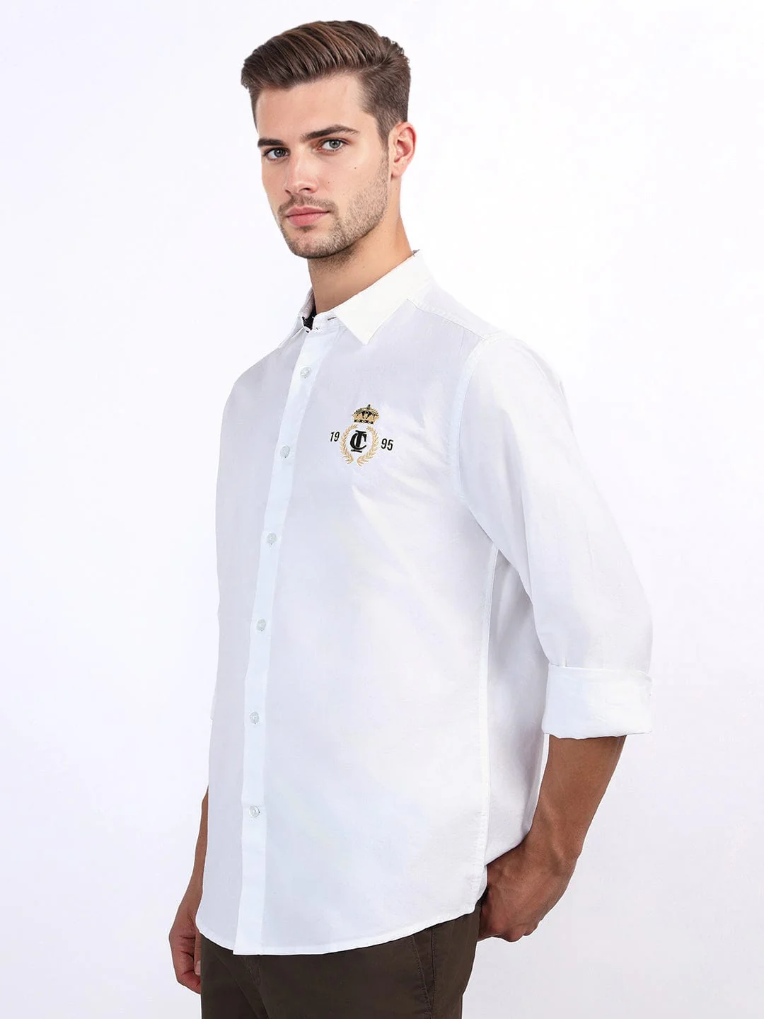 Iconic Men White Solid Collar Shirt - Image 4