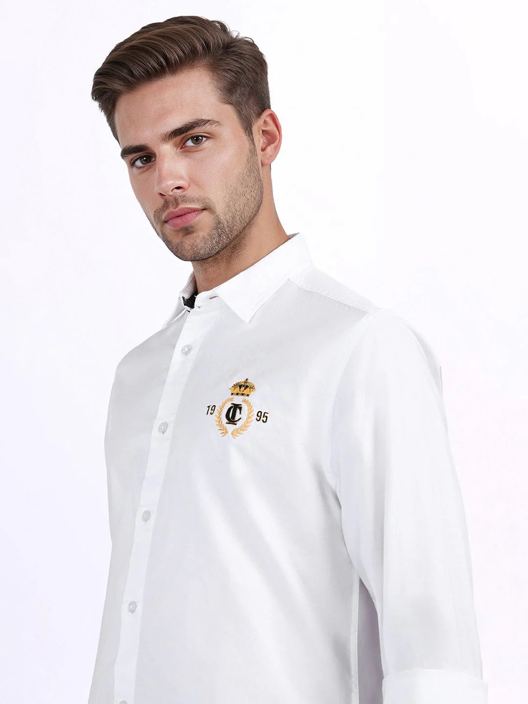 Iconic Men White Solid Collar Shirt - Image 5