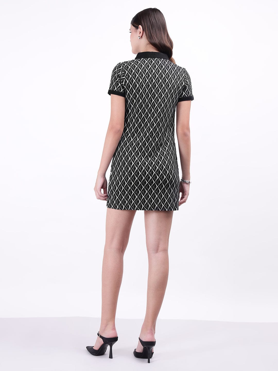 Iconic Women Black Textured Polo Dress - Image 3