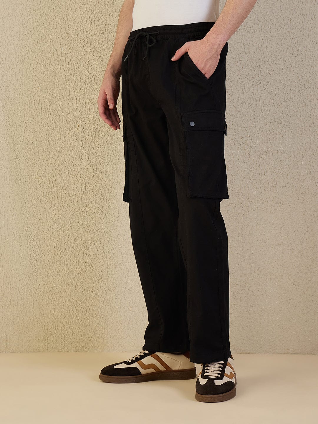 Iconic Men Black Solid Straight Fit Cargo Pant - Image 3