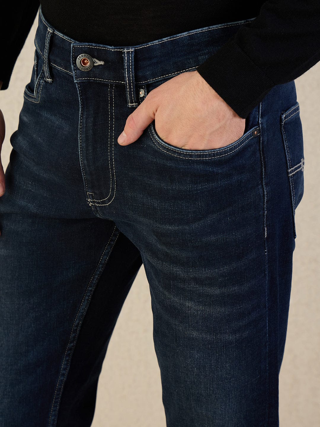 Iconic Men Navy Blue Solid Slim Fit Jeans - Image 3