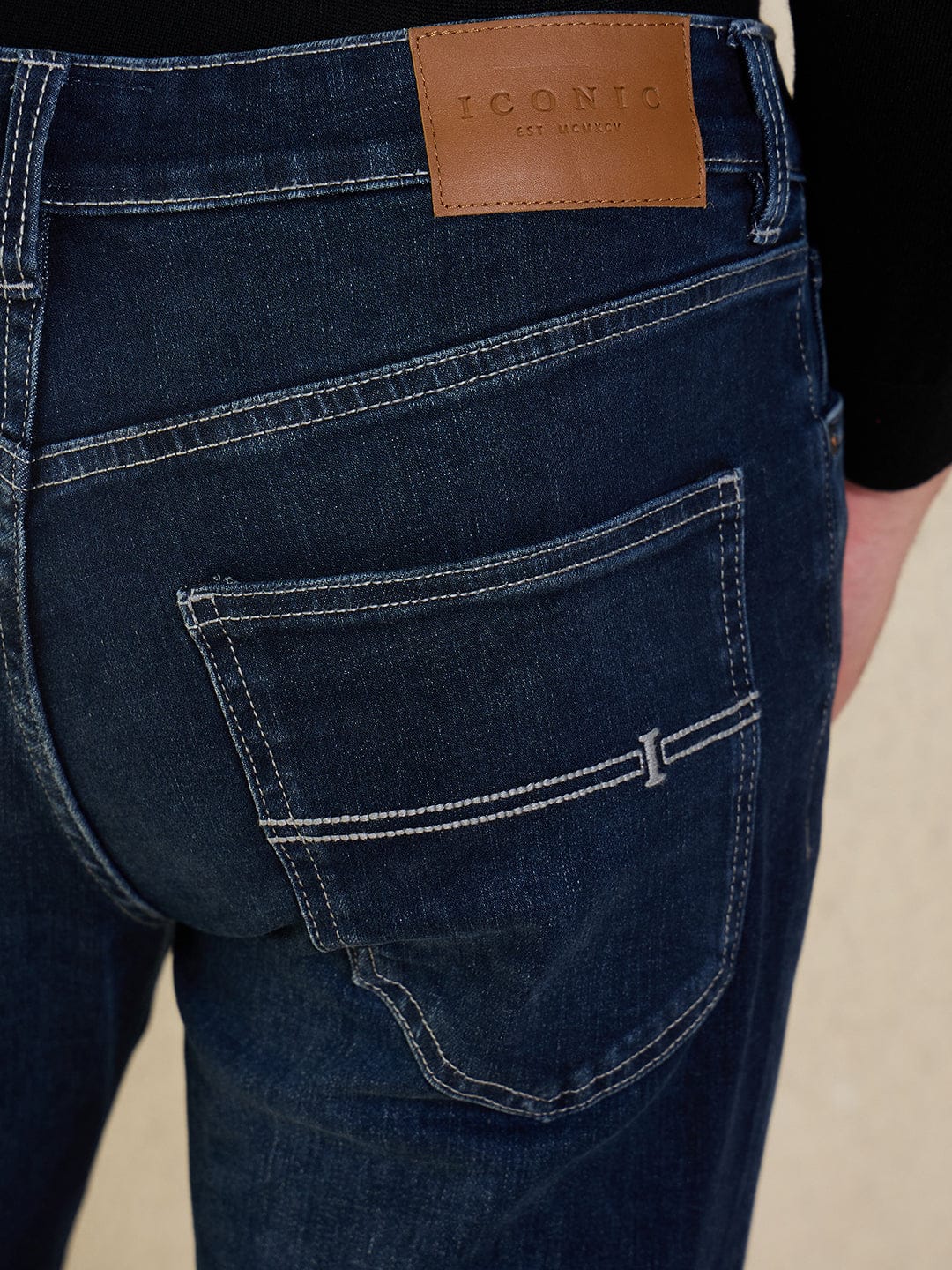 Iconic Men Navy Blue Solid Slim Fit Jeans - Image 5