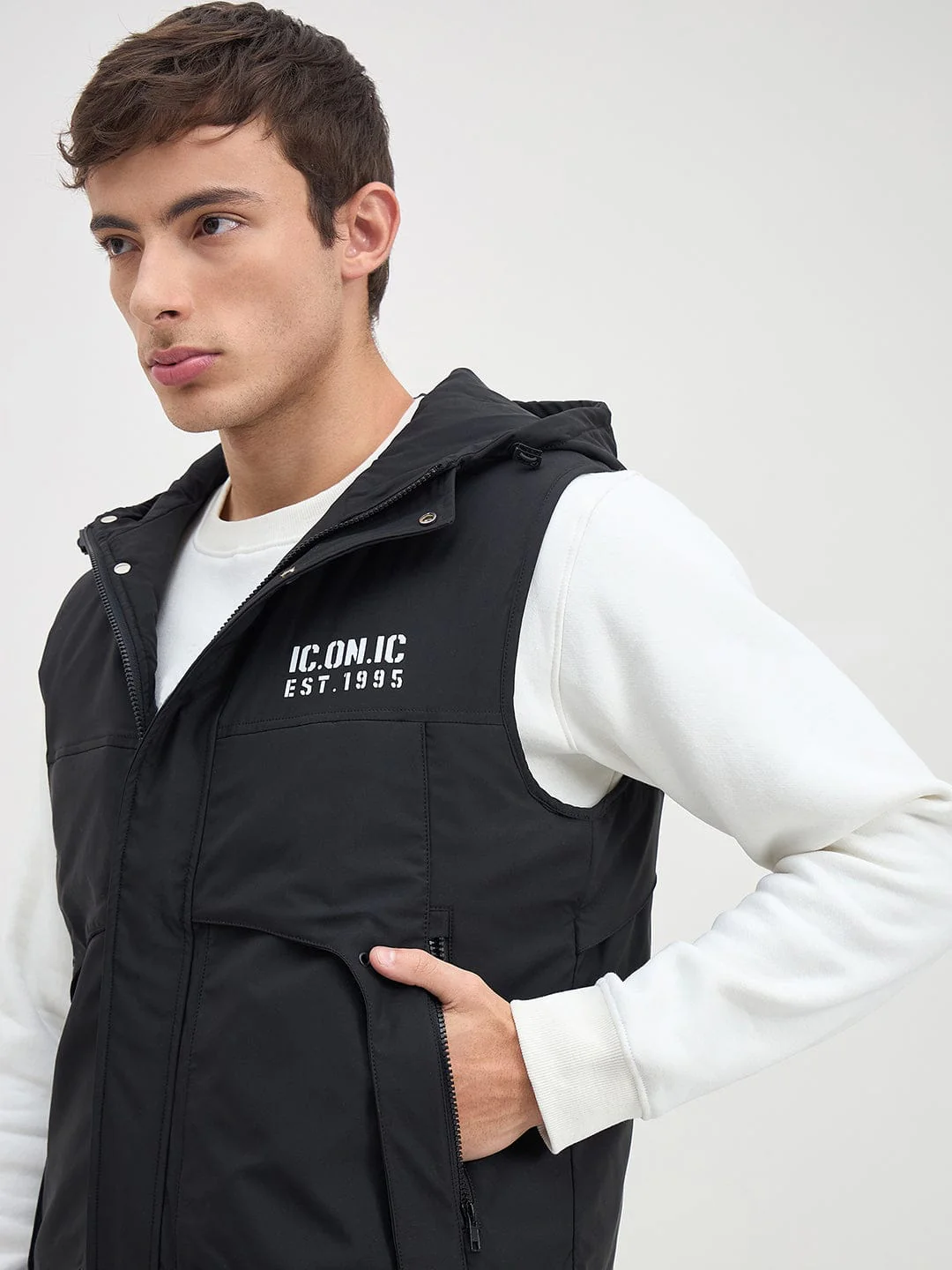 ICONIC Men Black Regular Fit Hoodie Jacket - Image 3