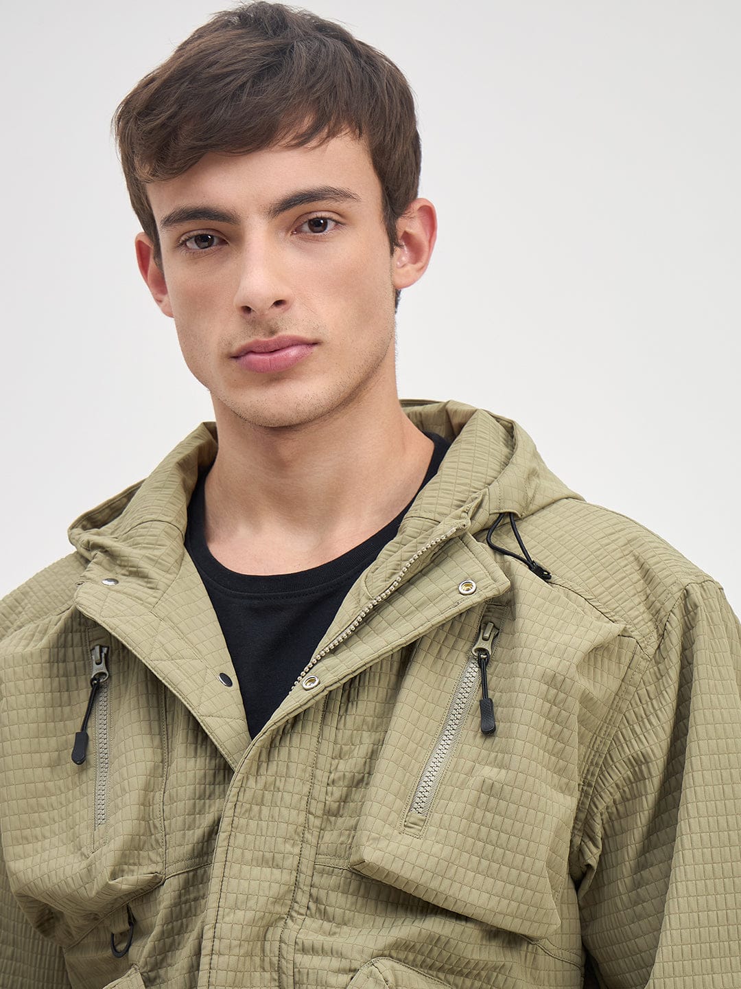 ICONIC Men Green Textured Regular Fit Hoodie Jacket - Image 3