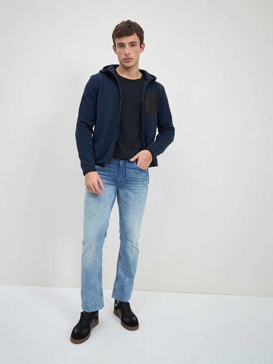 Iconic Men Navy Blue Solid Hoodie Jacket - Image 5