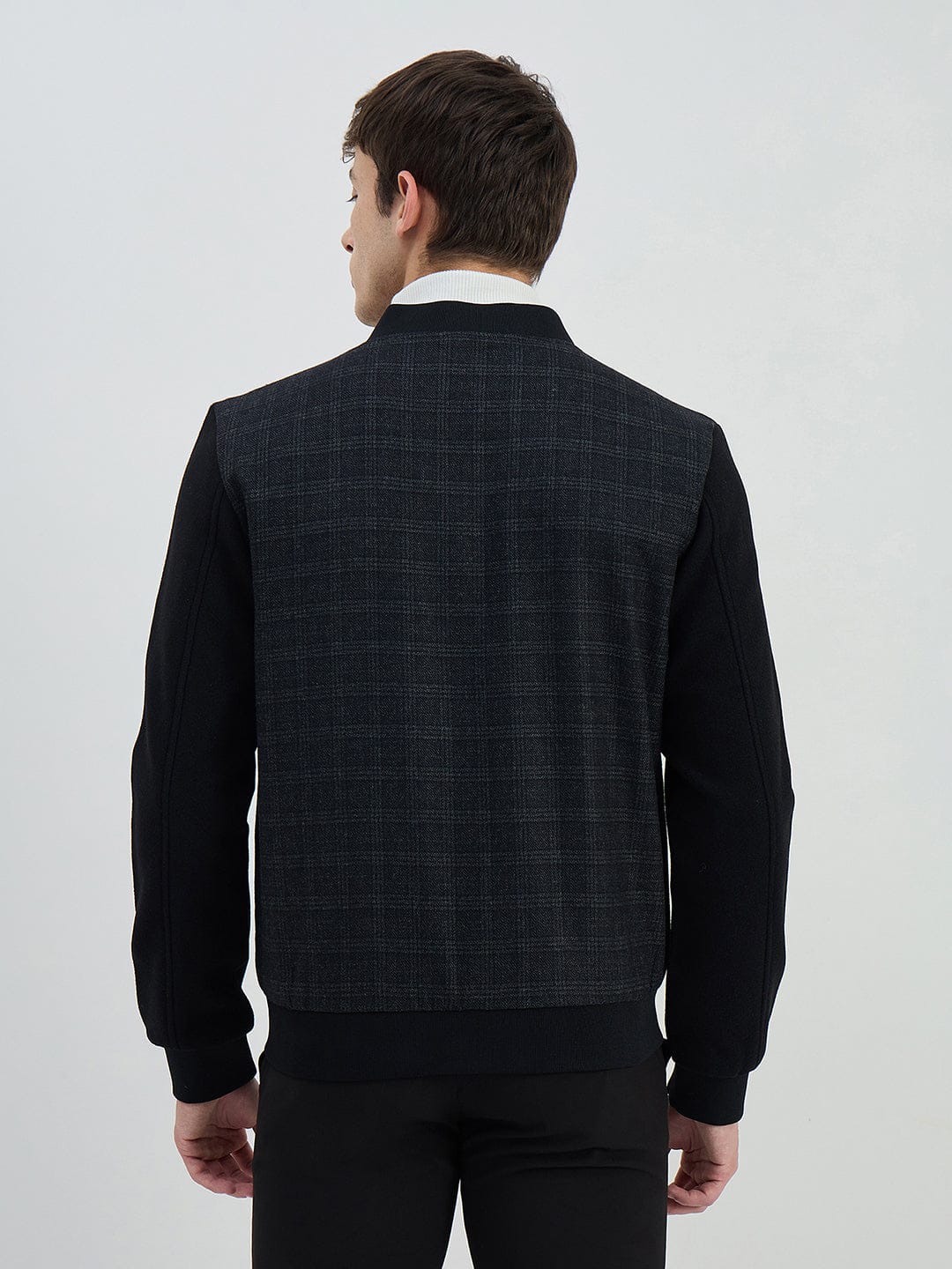 Iconic Men Black Check Lapel Collar Jacket - Image 3