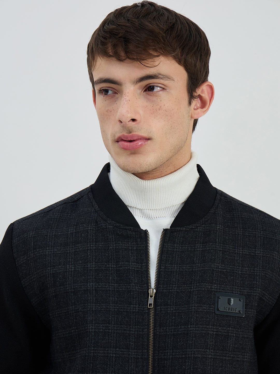 Iconic Men Black Check Lapel Collar Jacket - Image 4