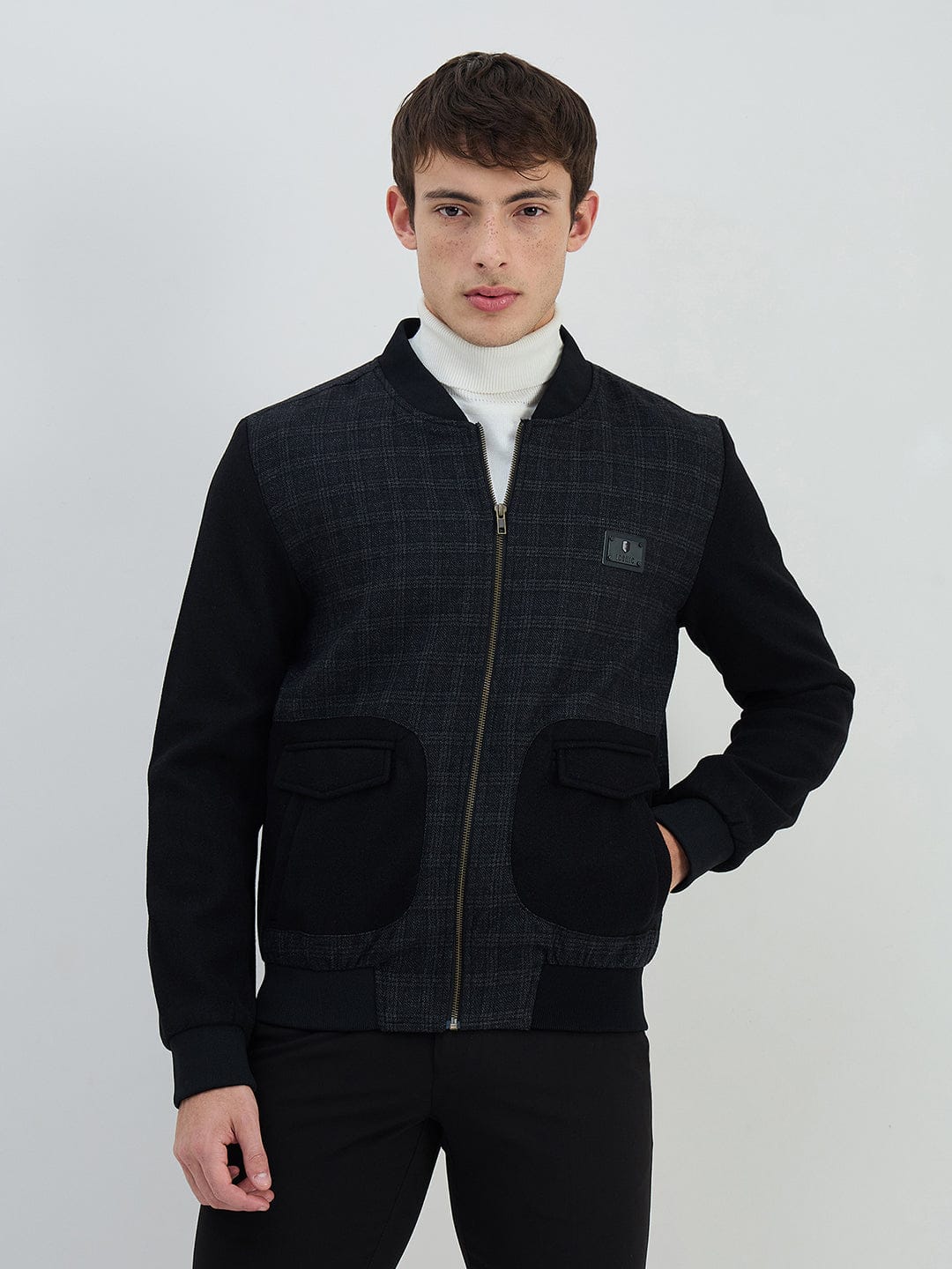 Iconic Men Black Check Lapel Collar Jacket - Image 6