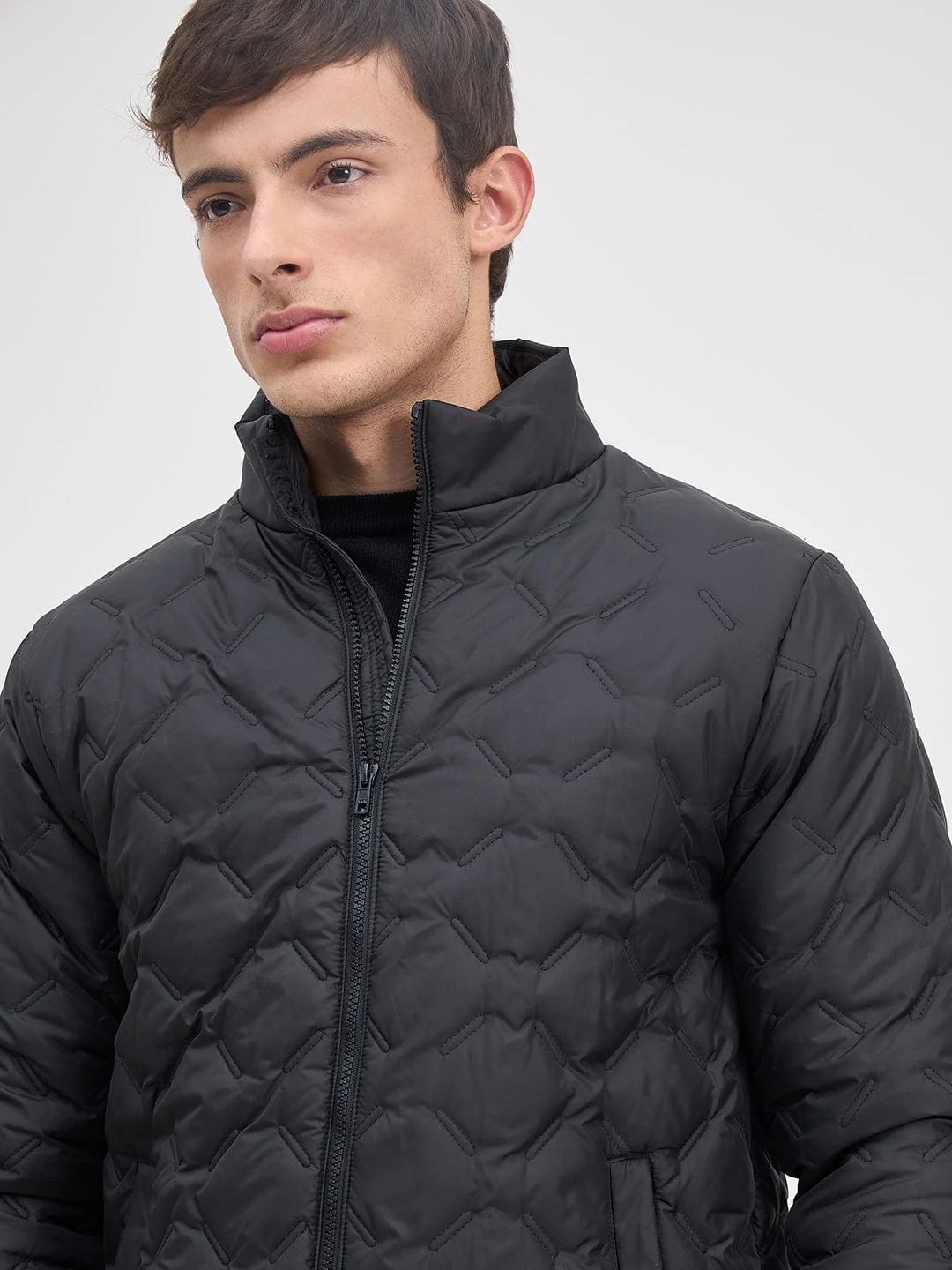 ICONIC Men Black Quilted Regular Fit Hoodie Jacket - Image 3