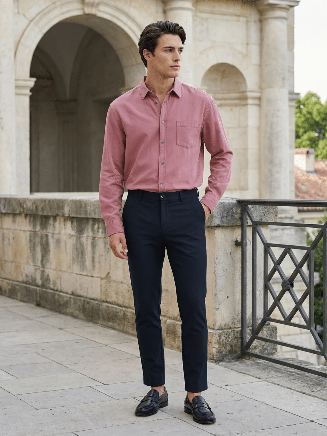 Iconic Men Navy Blue Solid Regular Fit Trouser