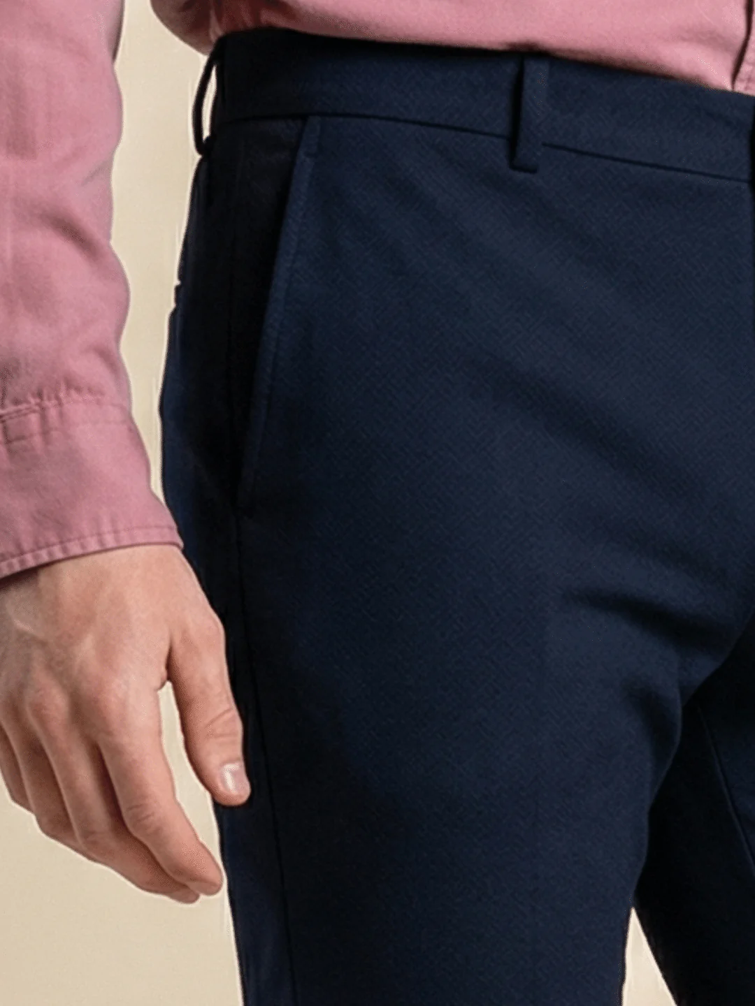 Iconic Men Navy Blue Solid Regular Fit Trouser - Image 5