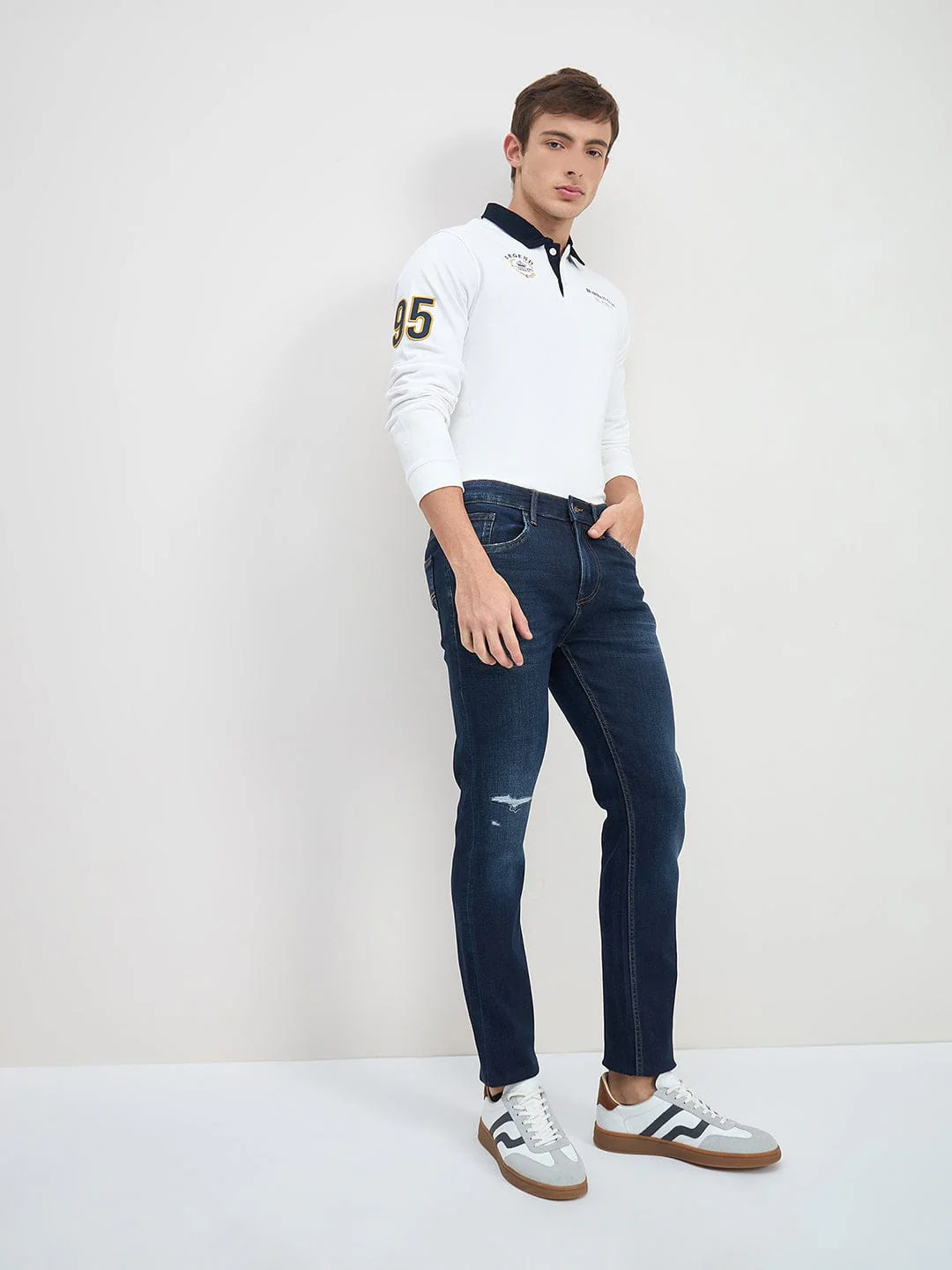 ICONIC Men White Logo Polo Neck Regular Fit Rugby - Image 6
