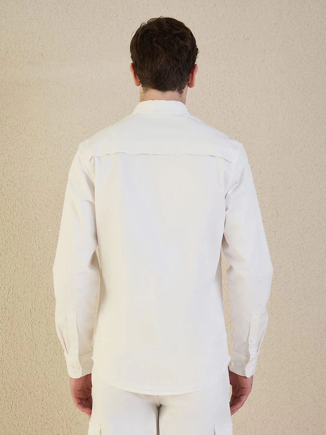 Iconic Men Off White Solid Collared Shirt - Image 4