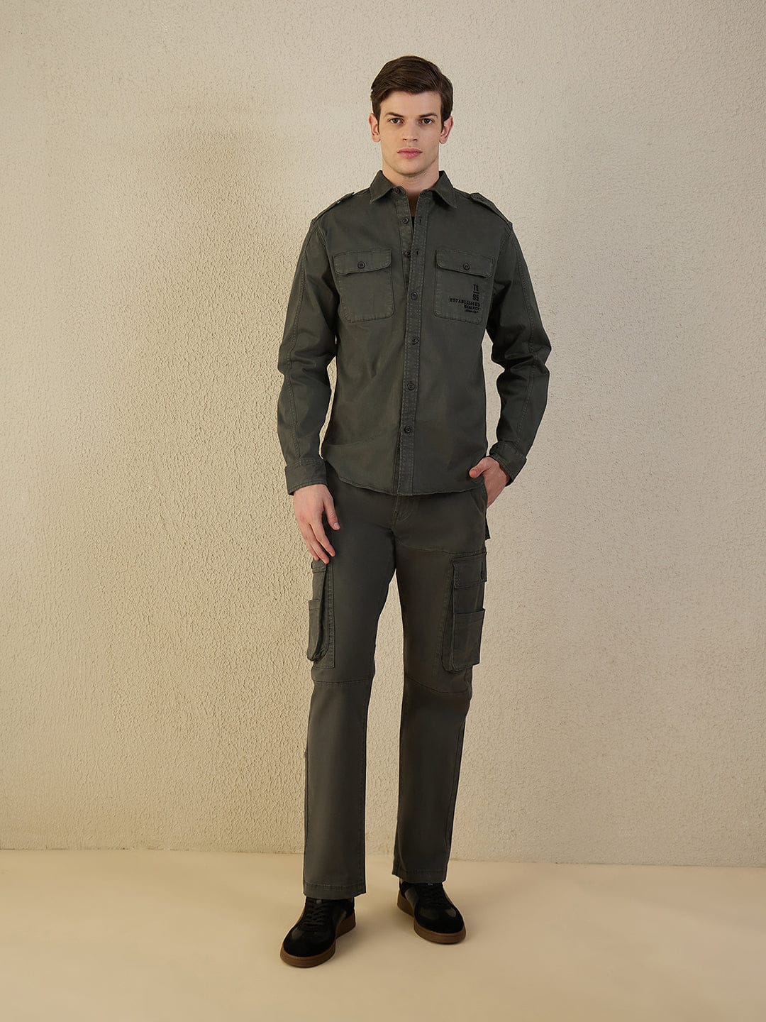 Iconic Men Green Solid Collared Shirt - Image 5