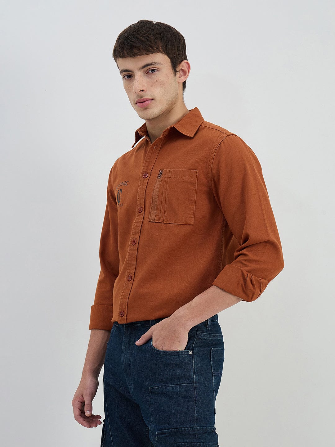 Iconic Men Brown Solid Collared Shirt - Image 2