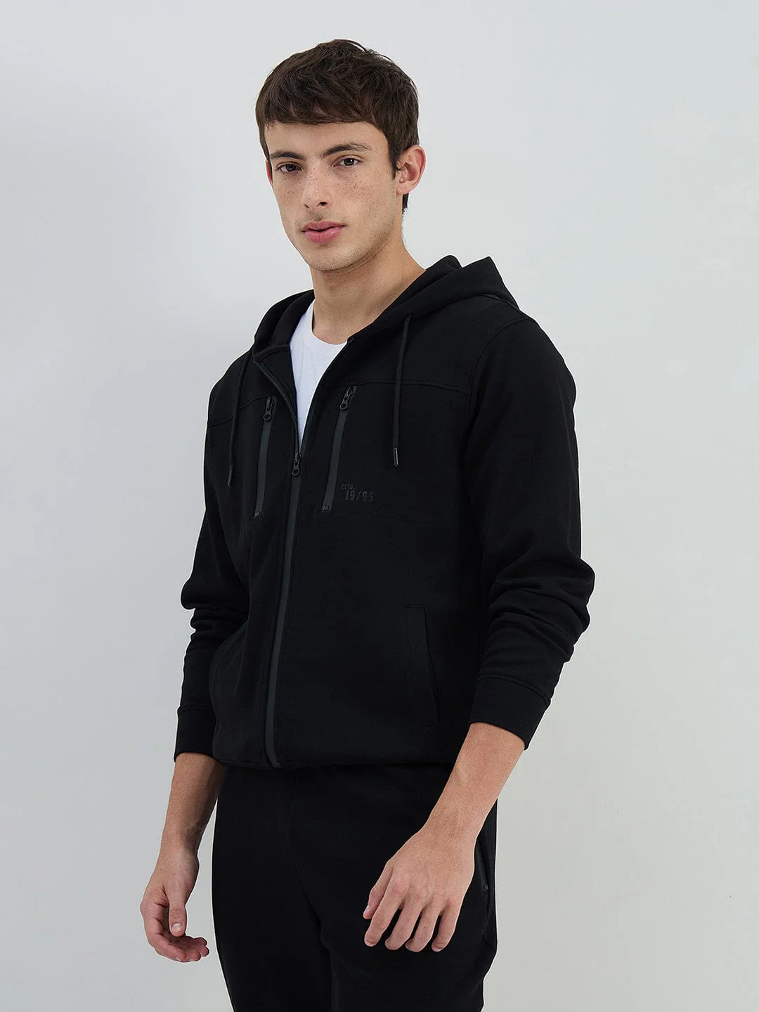 Iconic Men Black Solid Hoodie - Image 2