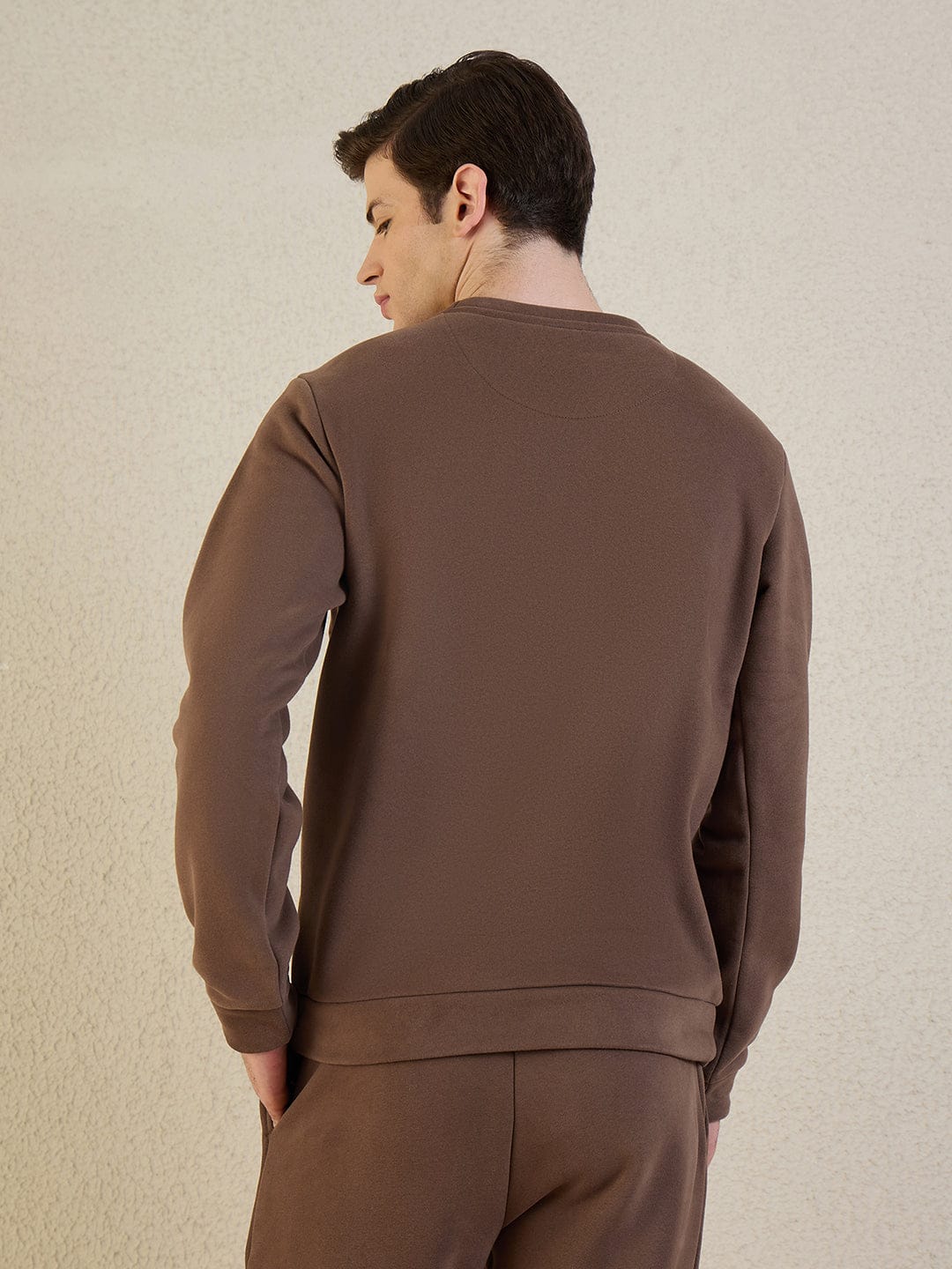 Iconic Men Brown Solid Pure Cotton Round Neck Sweatshirt - Image 4