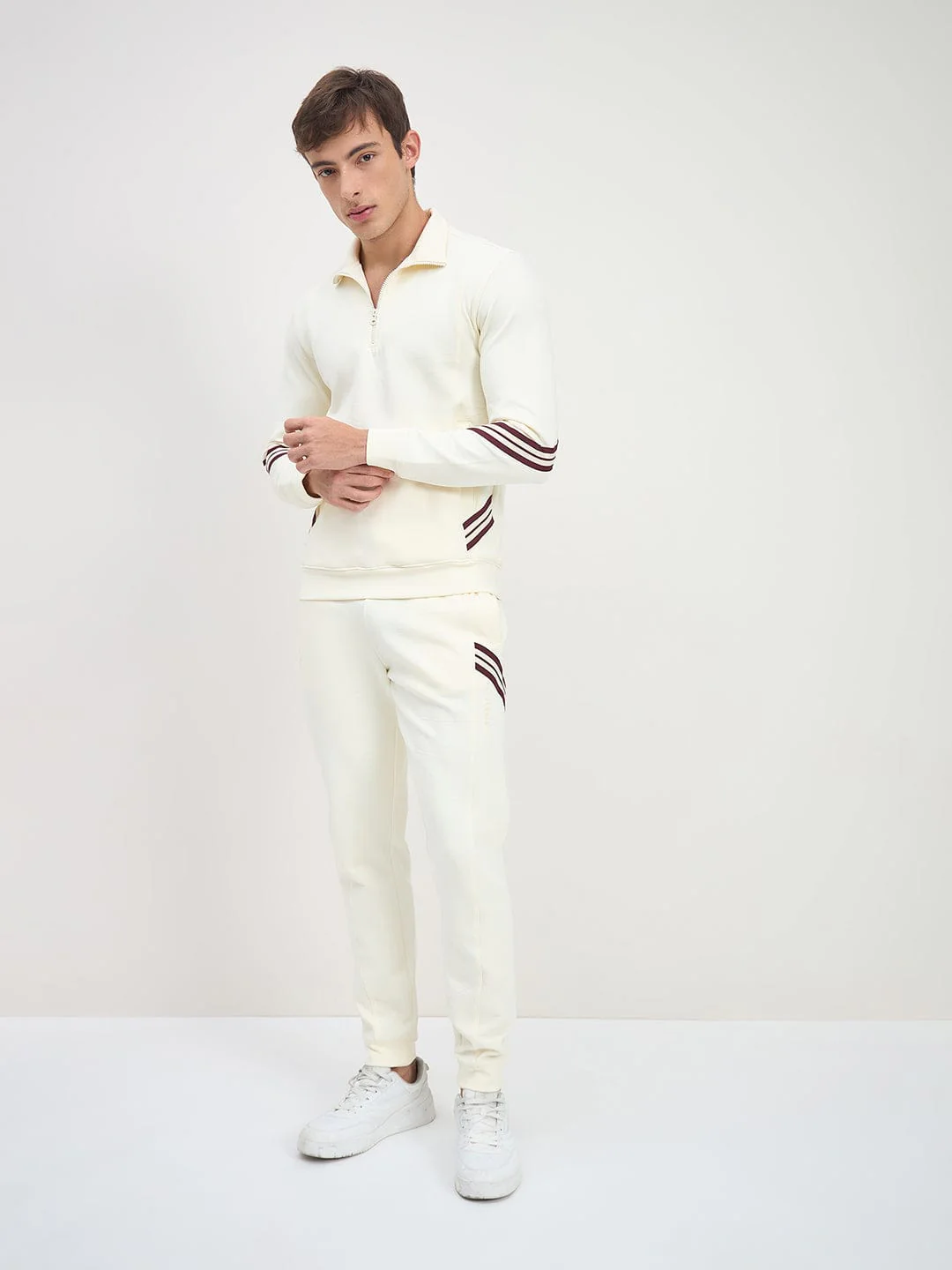 Iconic Men White Solid High Neck Sweatshirt - Image 5