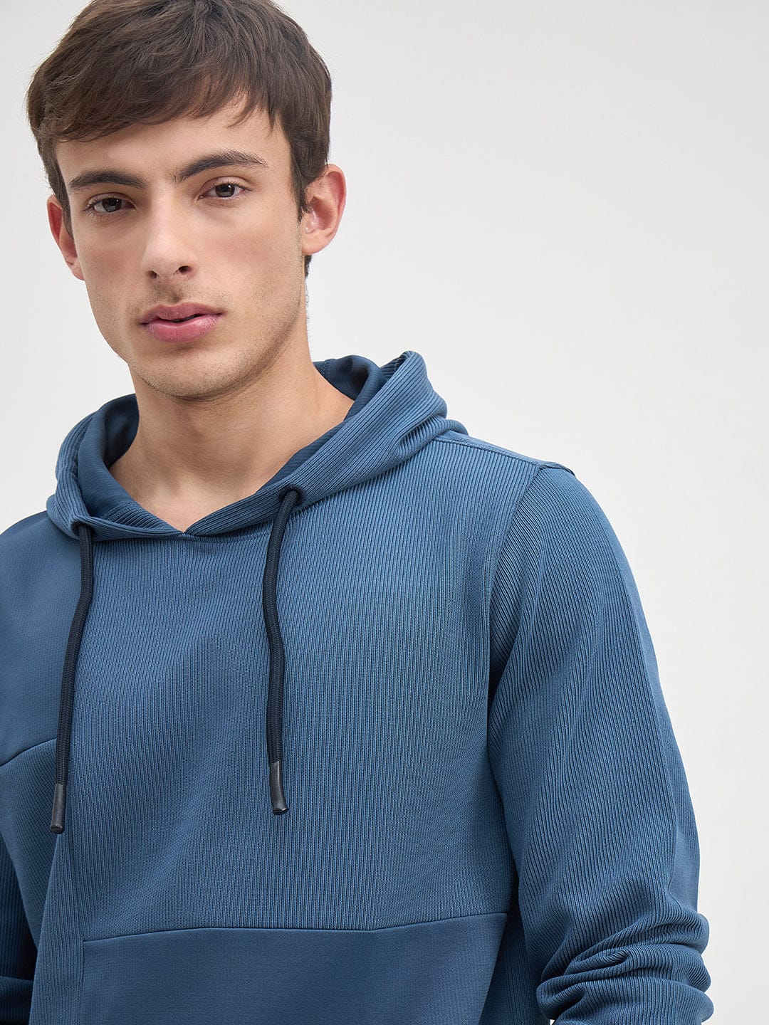 ICONIC Men Blue Hood Regular Fit Texture Sweatshirt - Image 5