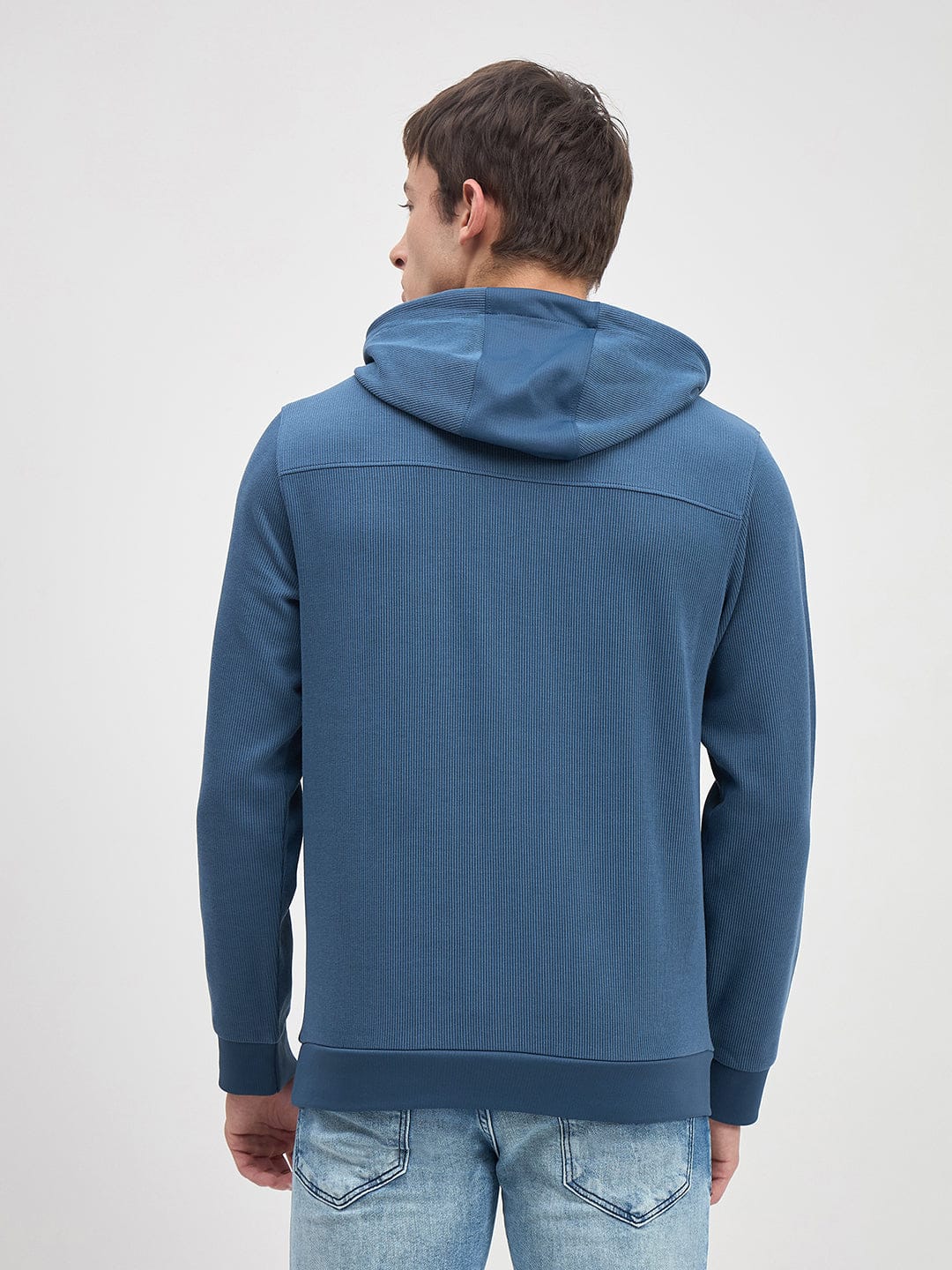ICONIC Men Blue Hood Regular Fit Texture Sweatshirt - Image 6
