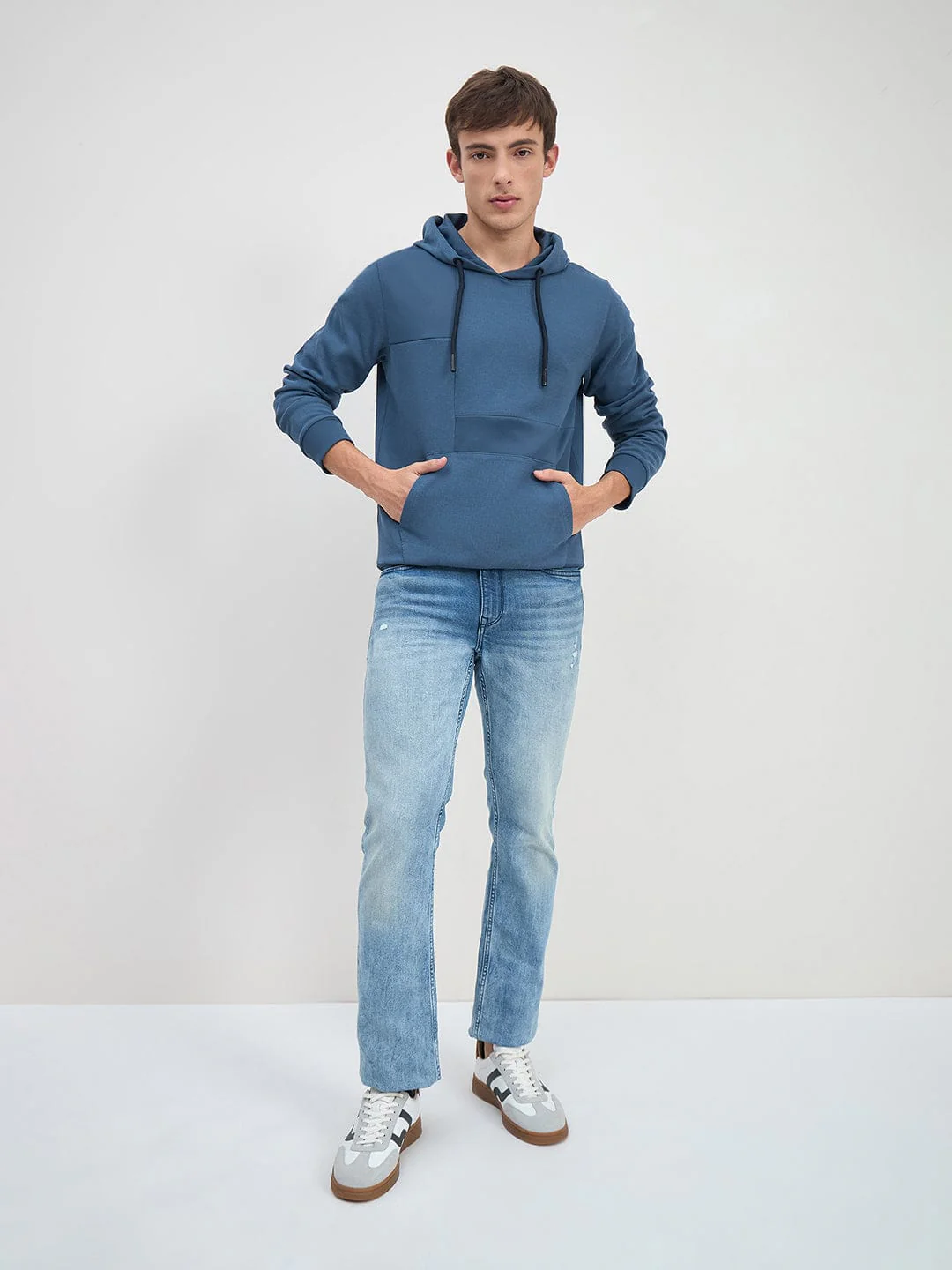 ICONIC Men Blue Hood Regular Fit Texture Sweatshirt - Image 7