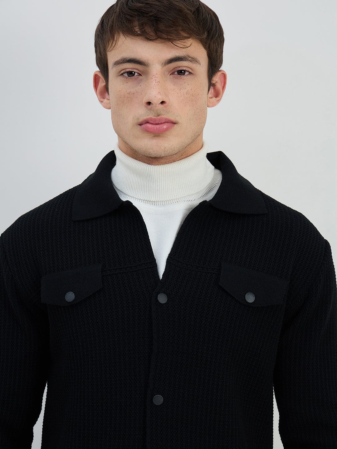 Iconic Men Black Solid Collared Sweatshirt - Image 4