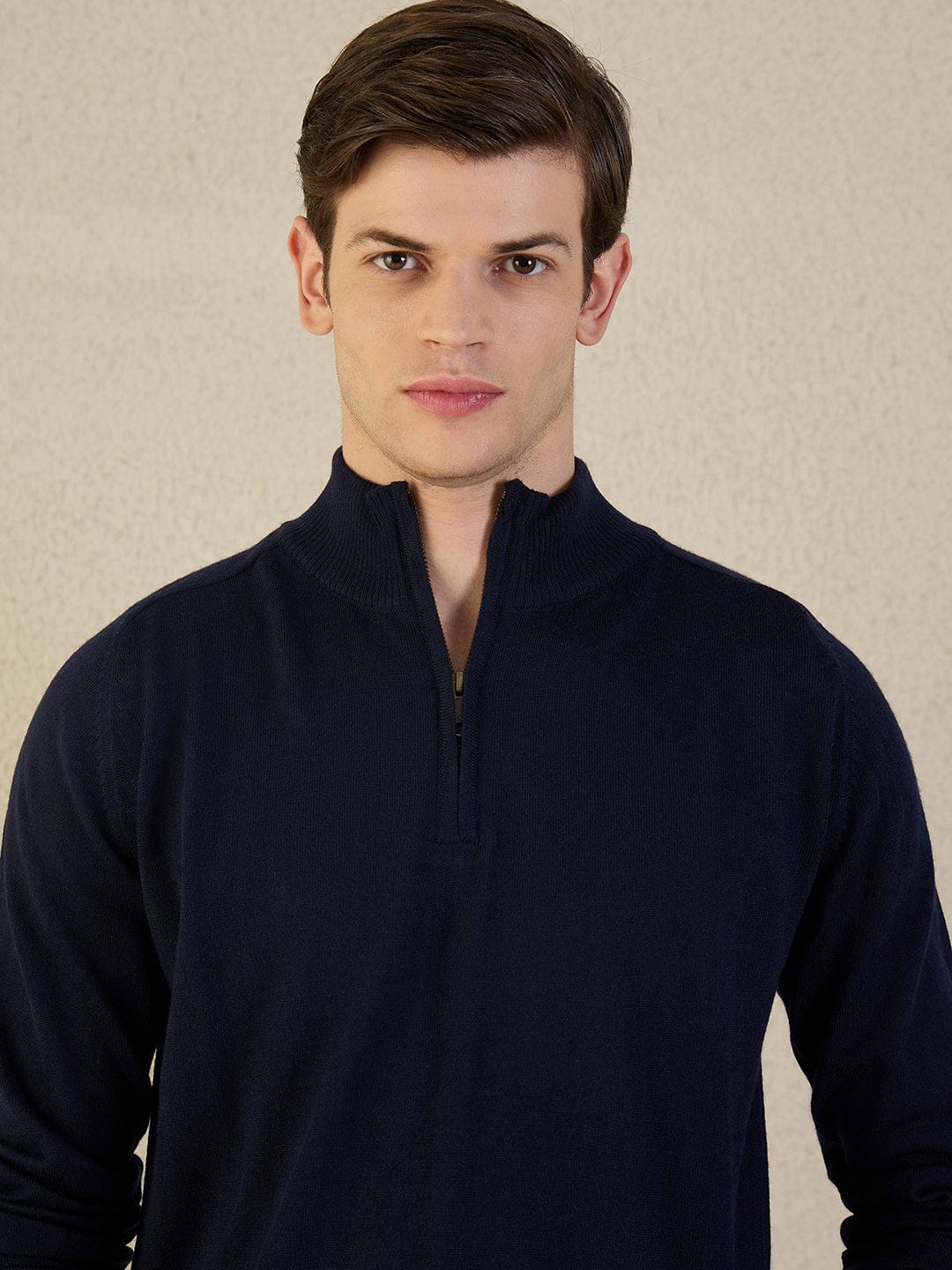 Iconic Men Navy Blue Solid High Neck Sweater - Image 3