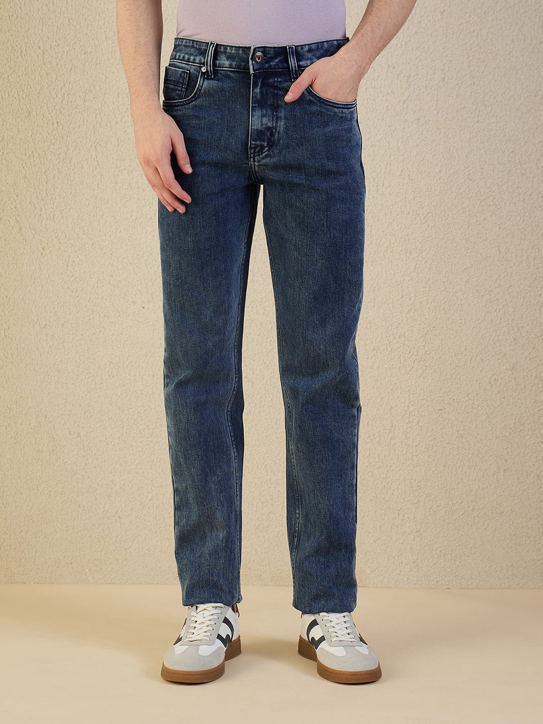 Iconic Blue Solid Stretchable Slim Fit Jeans