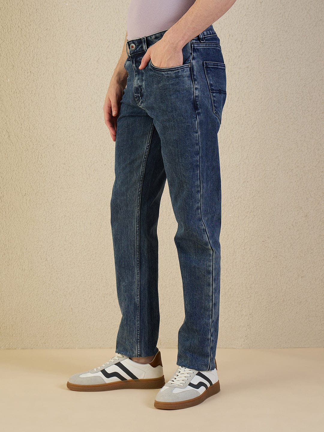 Iconic Blue Solid Stretchable Slim Fit Jeans - Image 3