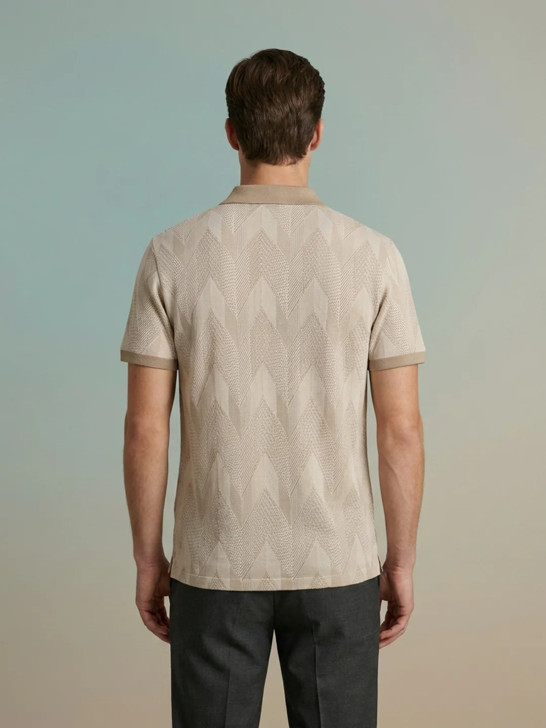 Iconic Men Beige Jacquard Regular Fit Jacquard Polo T-Shirt - Image 4