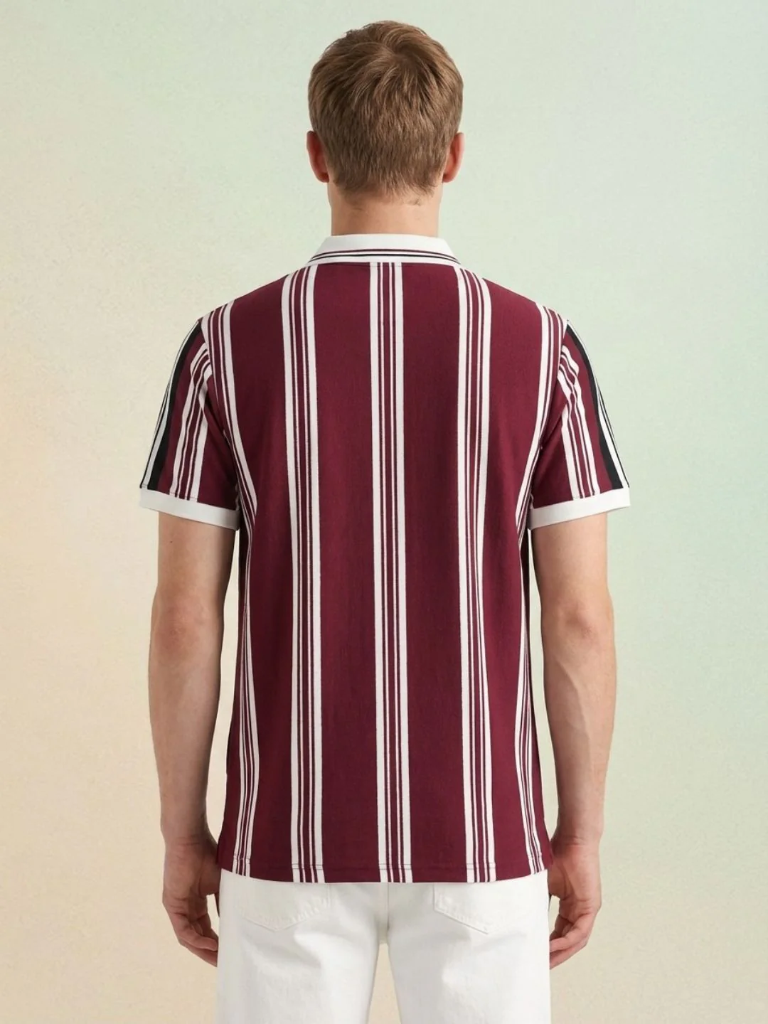 Iconic Men Maroon Striped Regular Fit Polo T-Shirt - Image 4