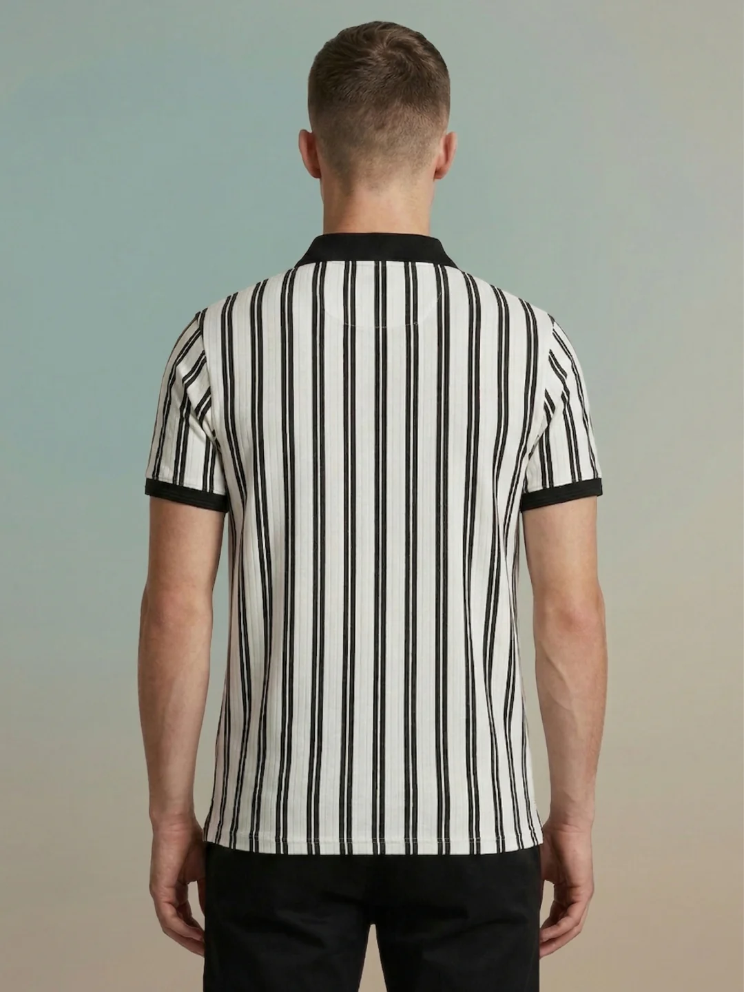 Iconic Men White Striped Regular Fit Polo T-Shirt - Image 3