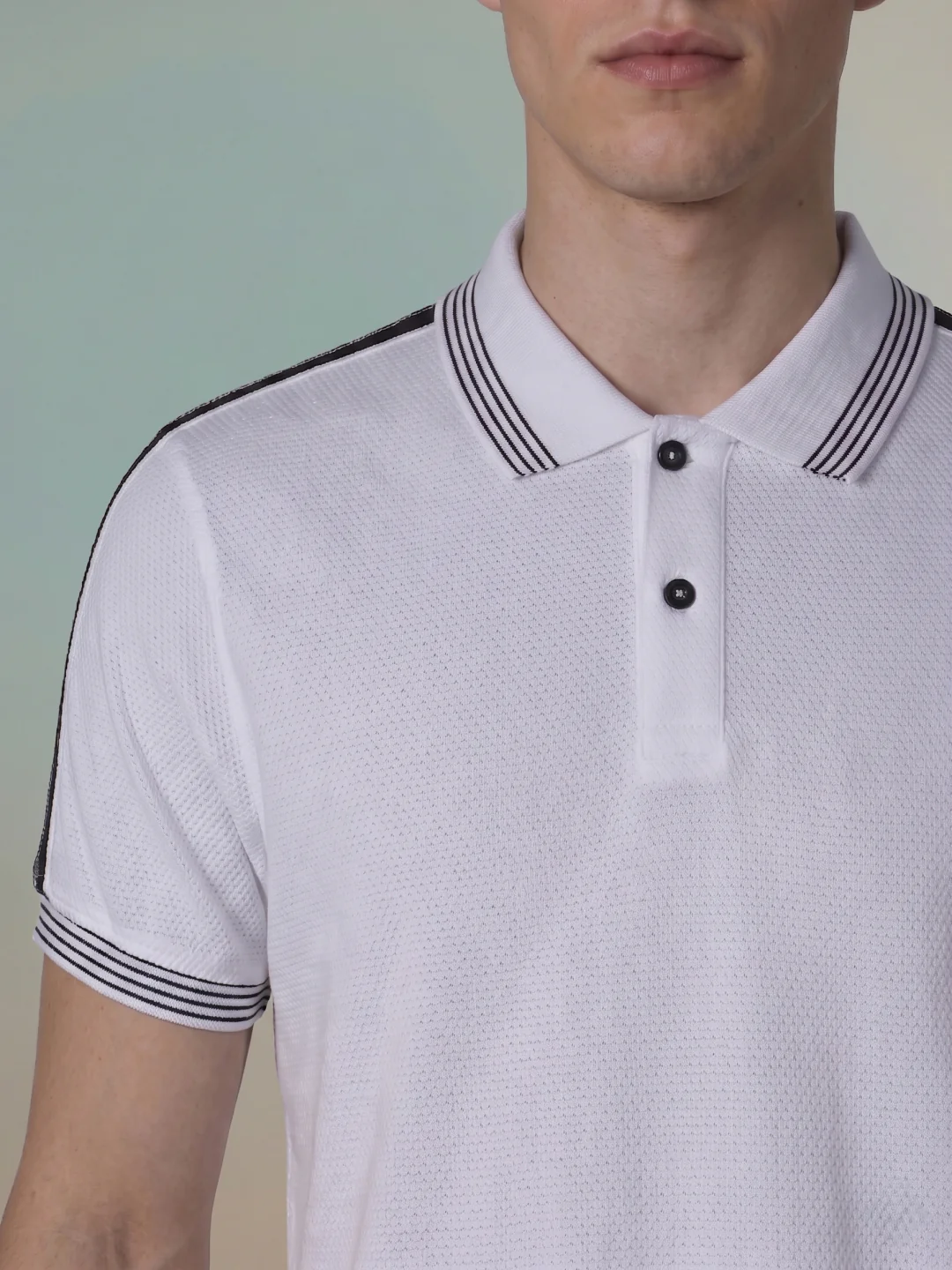 Iconic Men White Striped Regular Fit Pure Cotton Polo T-Shirt - Image 3