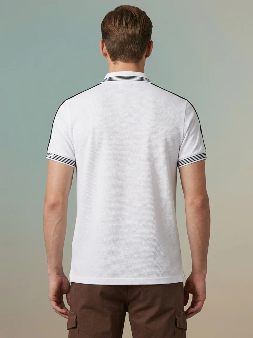 Iconic Men White Striped Regular Fit Pure Cotton Polo T-Shirt - Image 5