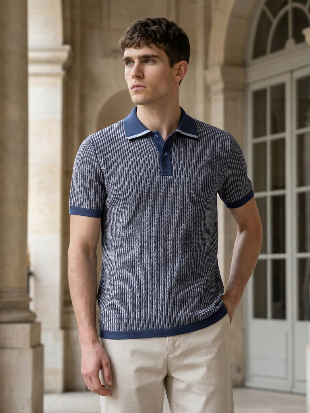 Iconic Men Blue Striped Regular Fit Pure Cotton Polo T-Shirt