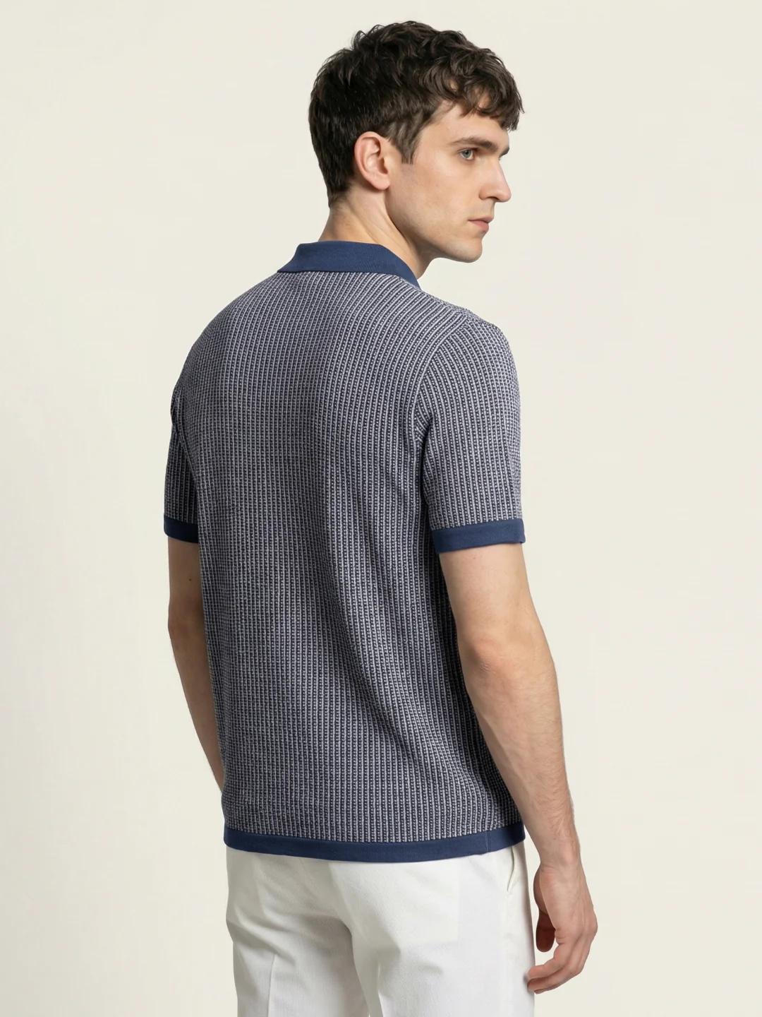 Iconic Men Blue Striped Regular Fit Pure Cotton Polo T-Shirt - Image 3