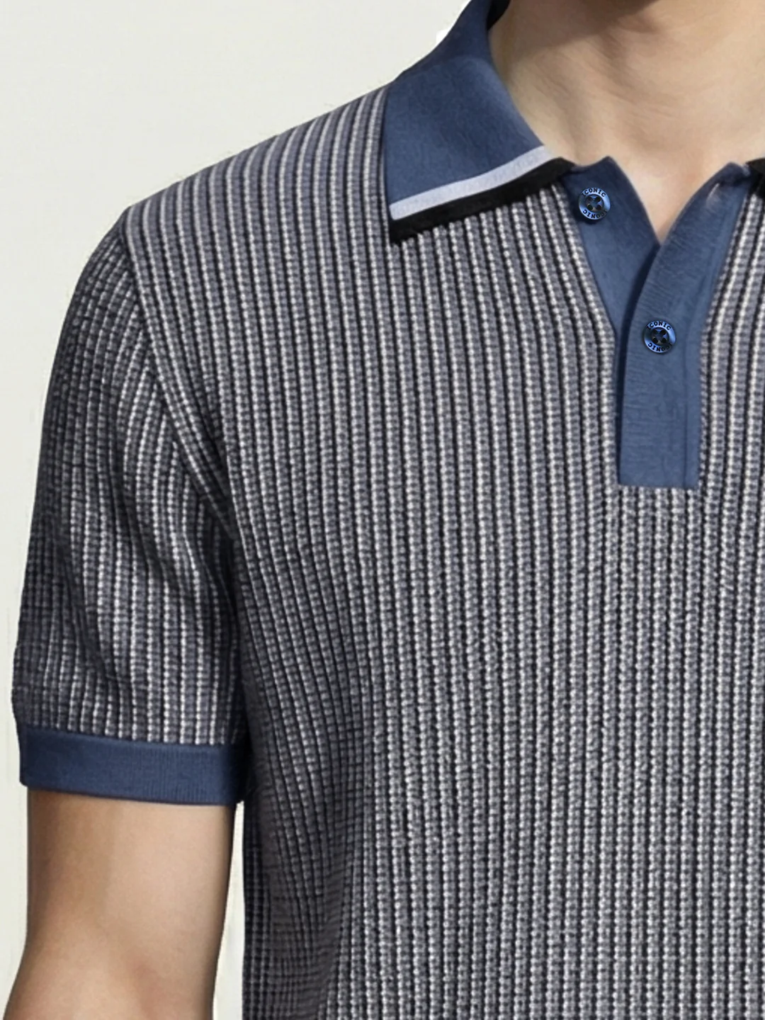 Iconic Men Blue Striped Regular Fit Pure Cotton Polo T-Shirt - Image 4
