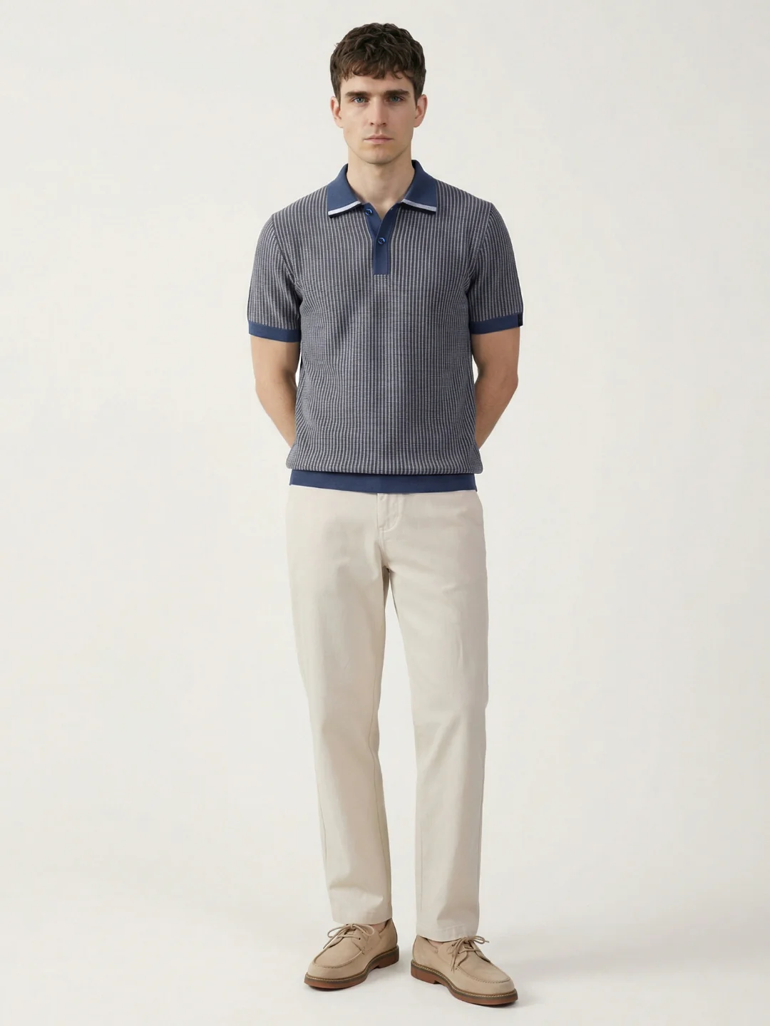 Iconic Men Blue Striped Regular Fit Pure Cotton Polo T-Shirt - Image 5