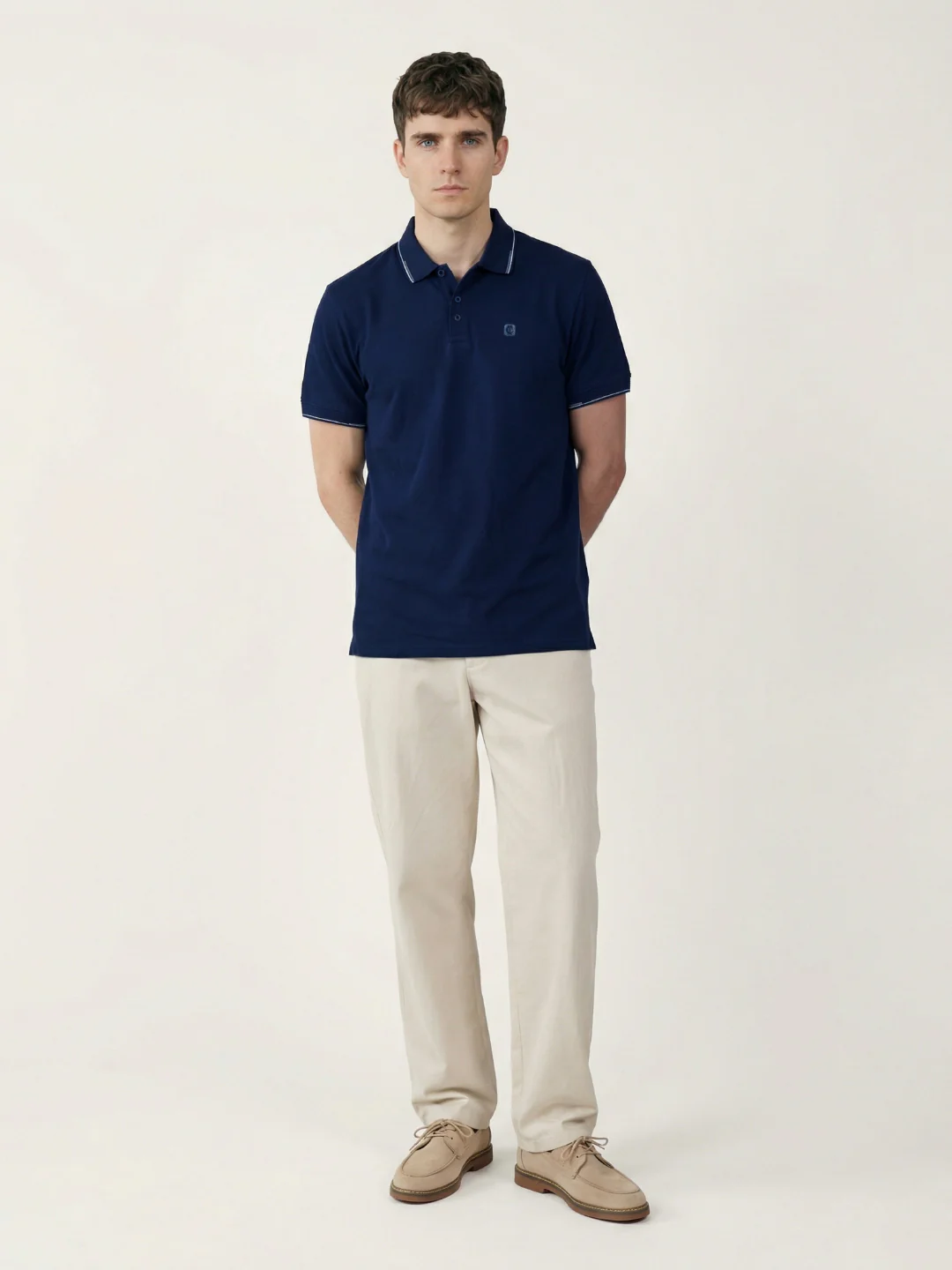 Iconic Men Navy Blue Solid Regular Fit Pure Cotton Polo T-Shirt - Image 5