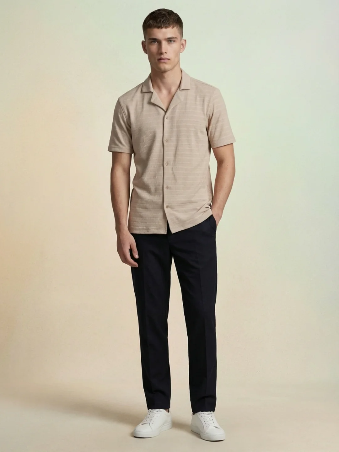Iconic Men Brown Striped Resort Fit Shirt - Image 6