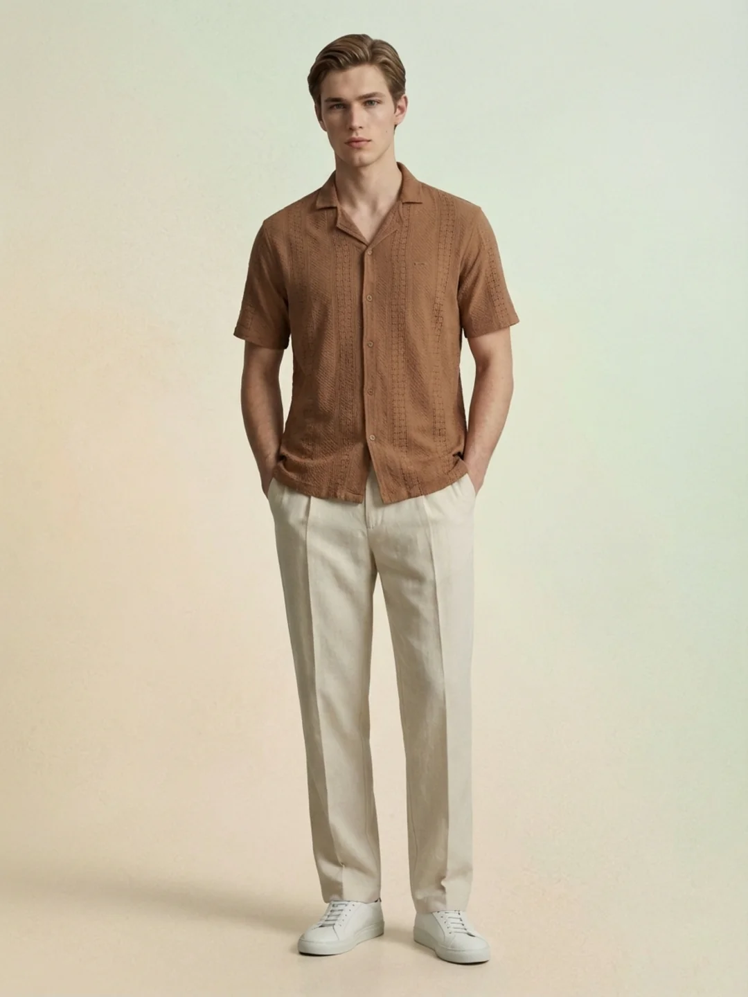 Iconic Men Brown Embroidered Resort Fit Pure Cotton Shirt - Image 5