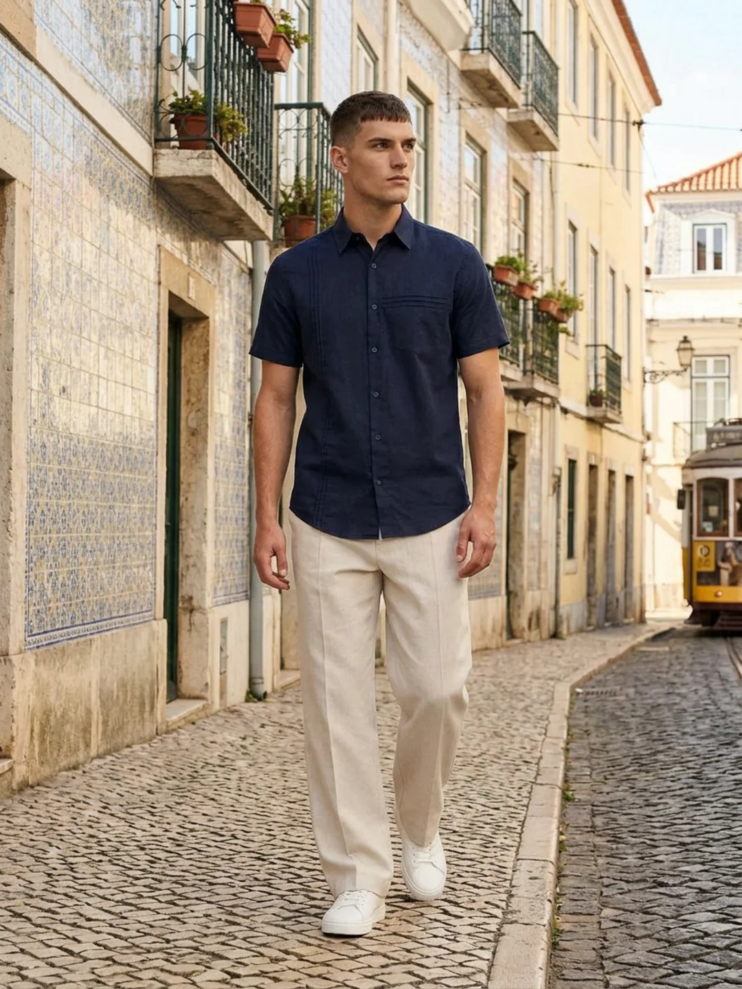 Iconic Men Navy Blue Solid Resort Fit Shirt