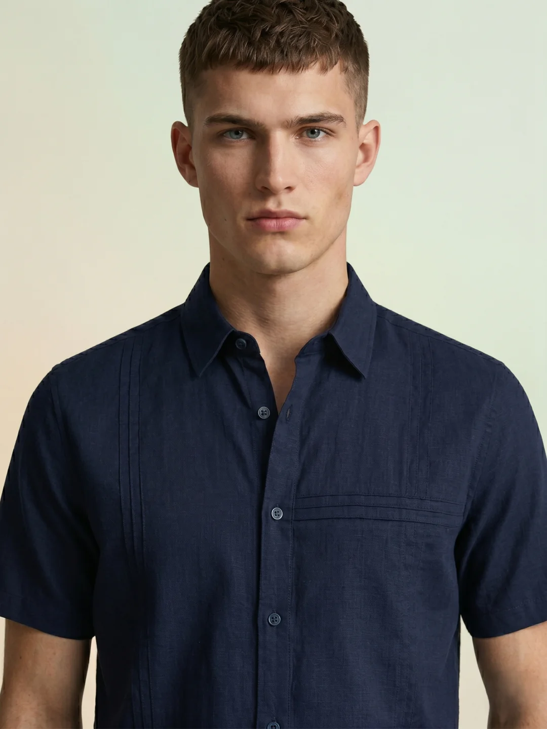 Iconic Men Navy Blue Solid Resort Fit Shirt - Image 3