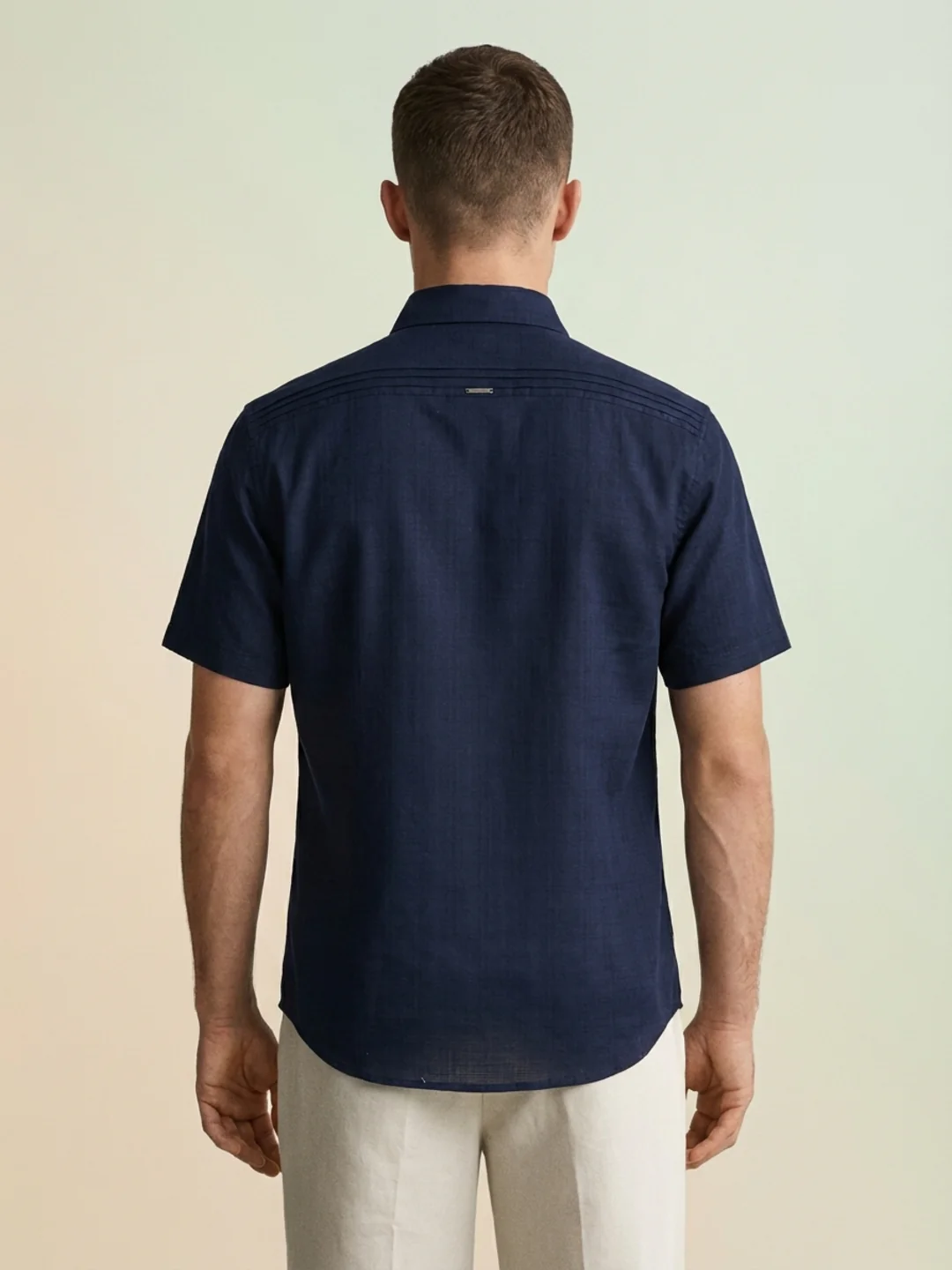 Iconic Men Navy Blue Solid Resort Fit Shirt - Image 5