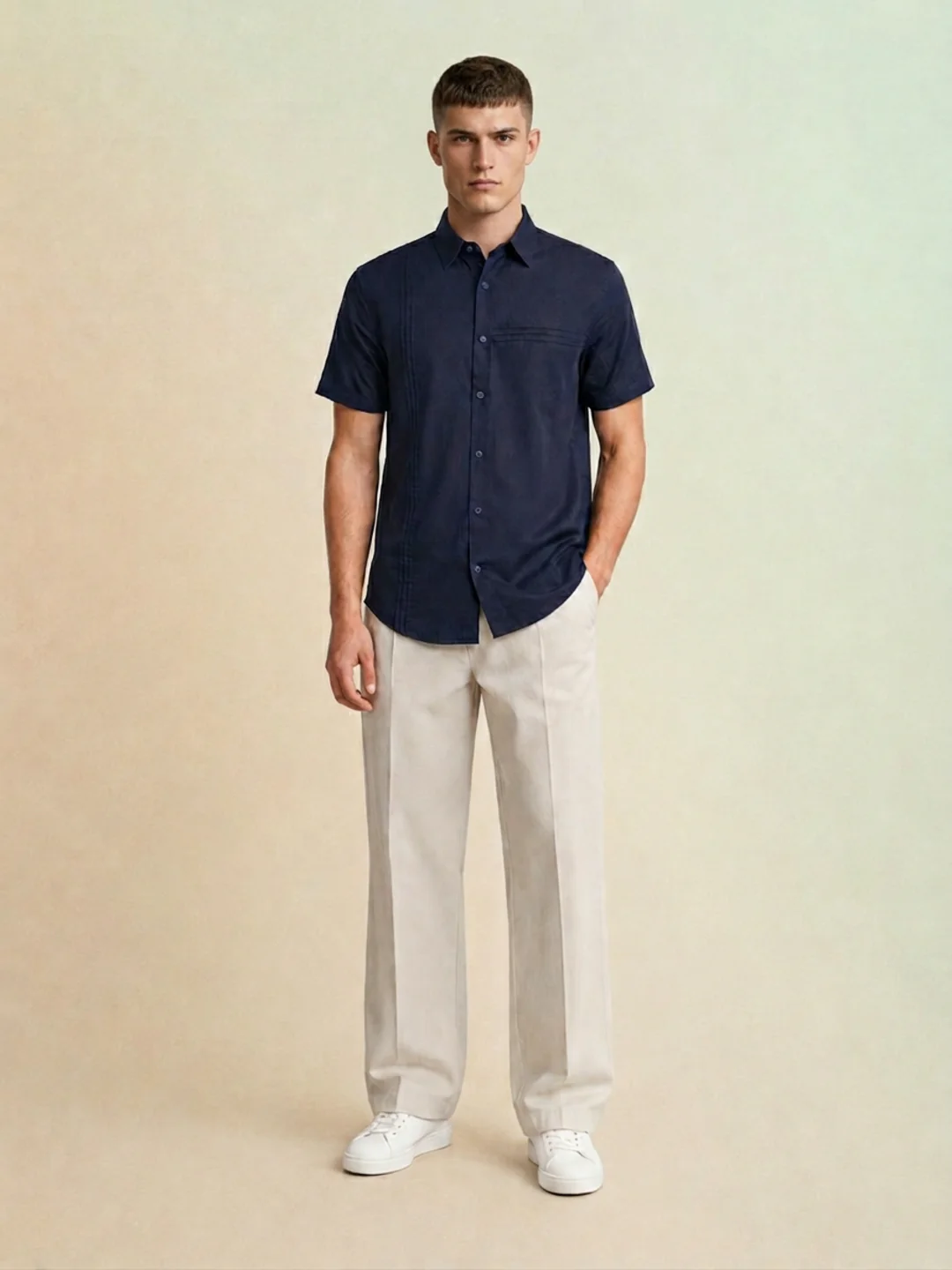 Iconic Men Navy Blue Solid Resort Fit Shirt - Image 6