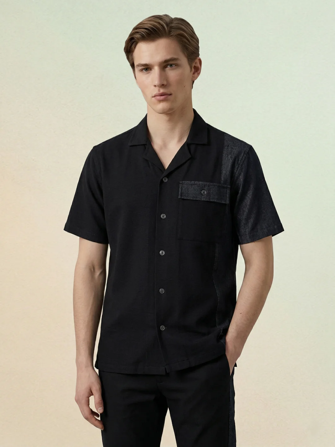 Iconic Men Black Colorblock Resort Fit Shirt - Image 2