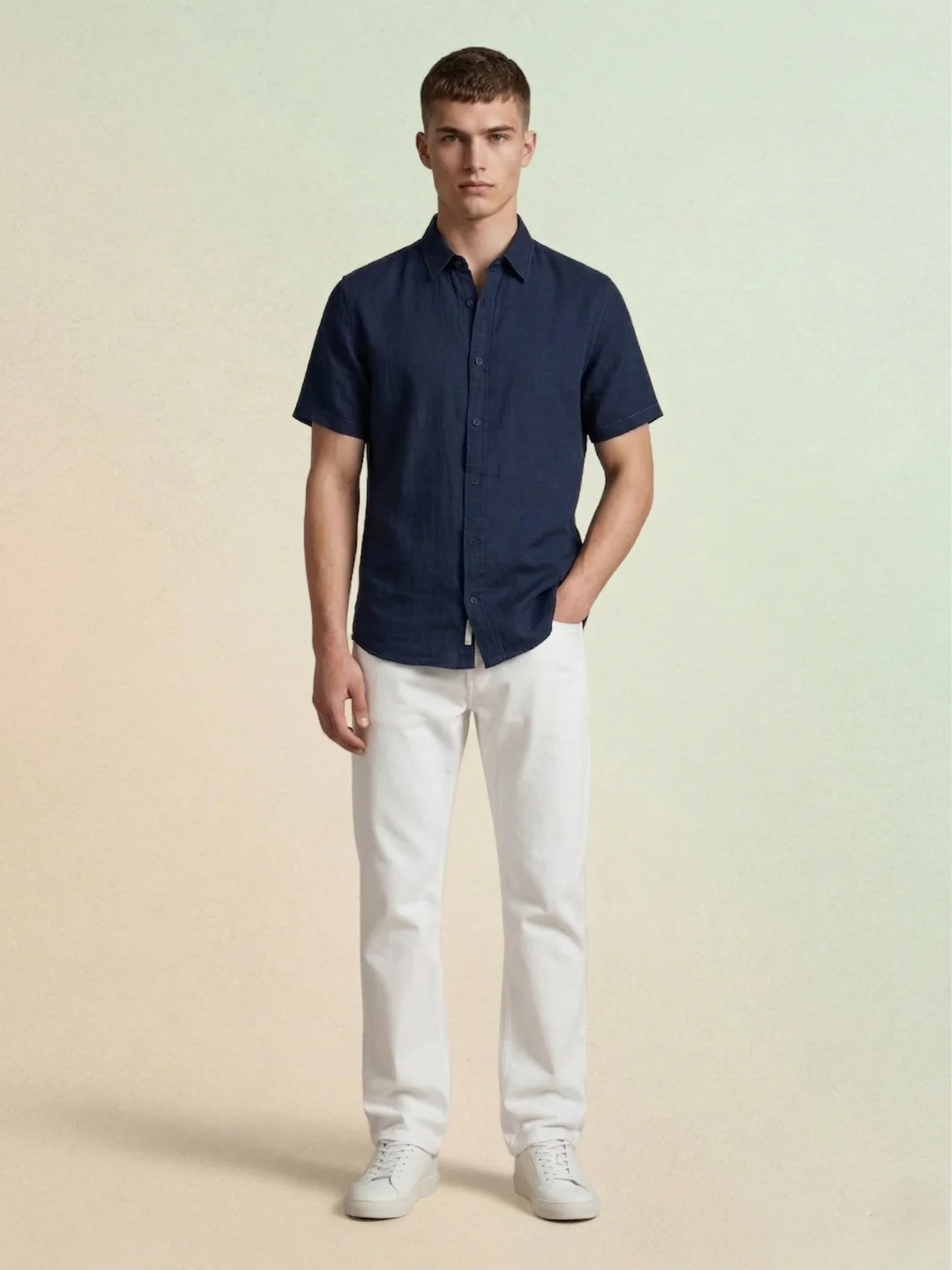 Iconic Men Blue Textured Regular Fit Pure Cotton Shirt - Image 6